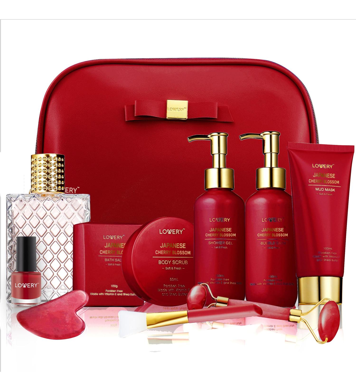 Valentines Gifts for Women Japanese Cherry Blossom Spa Gift Basket for Women - Self Care Kit Bath Set with Shower Gel Bubble Bath Perfume Gua Sha - Birthday Gift Set for Women Mom Mother's Day - Buy Online on GoSupps.com