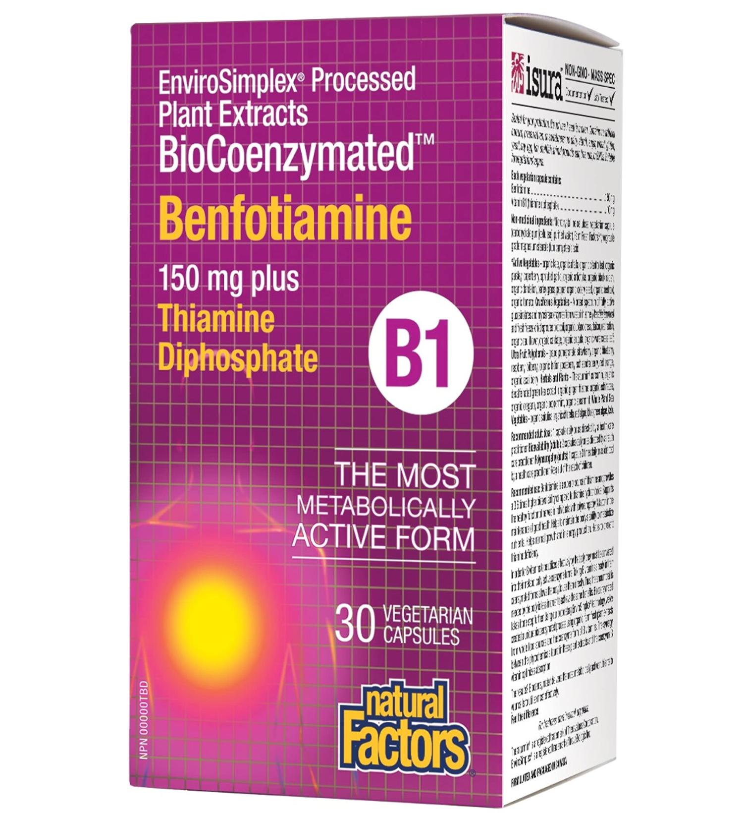 Natural Factors BioCoenzymated Benfotiamine B1 150 mg plus Thiamine Diphosphate 30 capsules - Buy Online on GoSupps.com