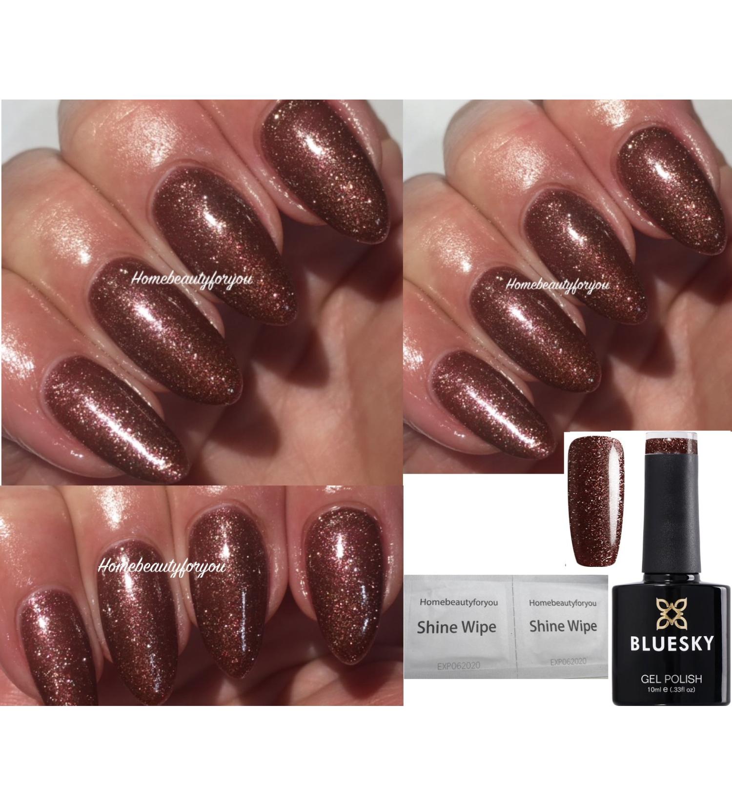 Bluesky Nail Gel Polish Brown Chocolate Brown Gold Shimmer Fine Glitter Sparkle VIP01 UV LED Soak Off 10ml - Buy Online on GoSupps.com
