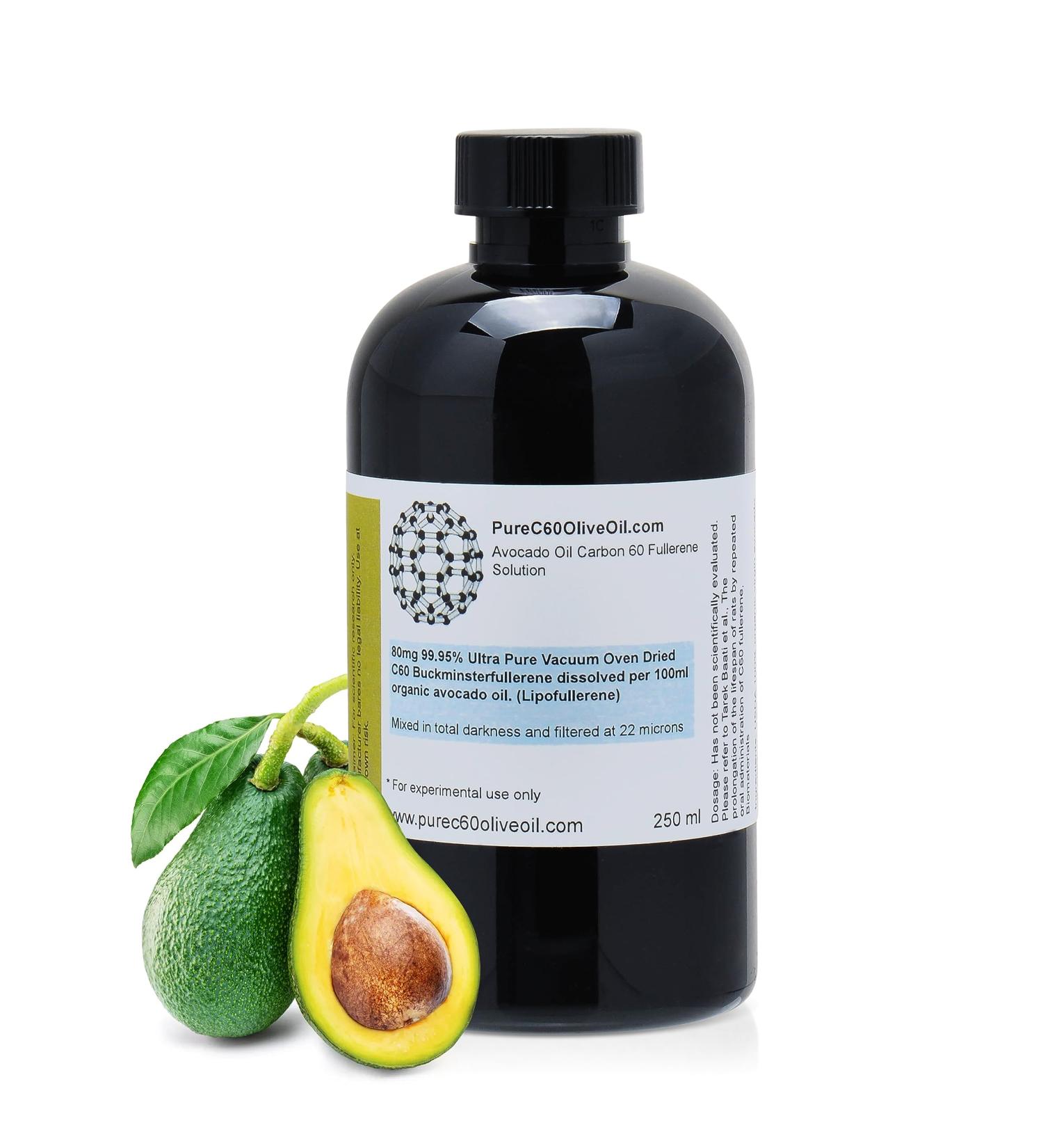 PureC60OliveOil C60 Avocado Oil 250ml - 99.95% Carbon 60 Solvent Free 200mg - Same Day Priority Shipping - from The Leading Global Producer - Buy Online on GoSupps.com