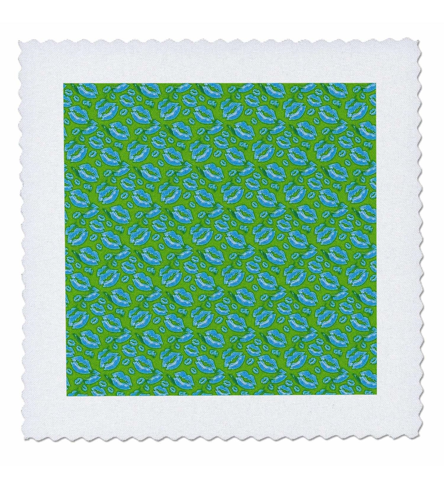 25x25 inch Quilt Square - Two Kisses Collided Lip Boyish Blue Lips Pattern Pattern - Lipstick Kisses