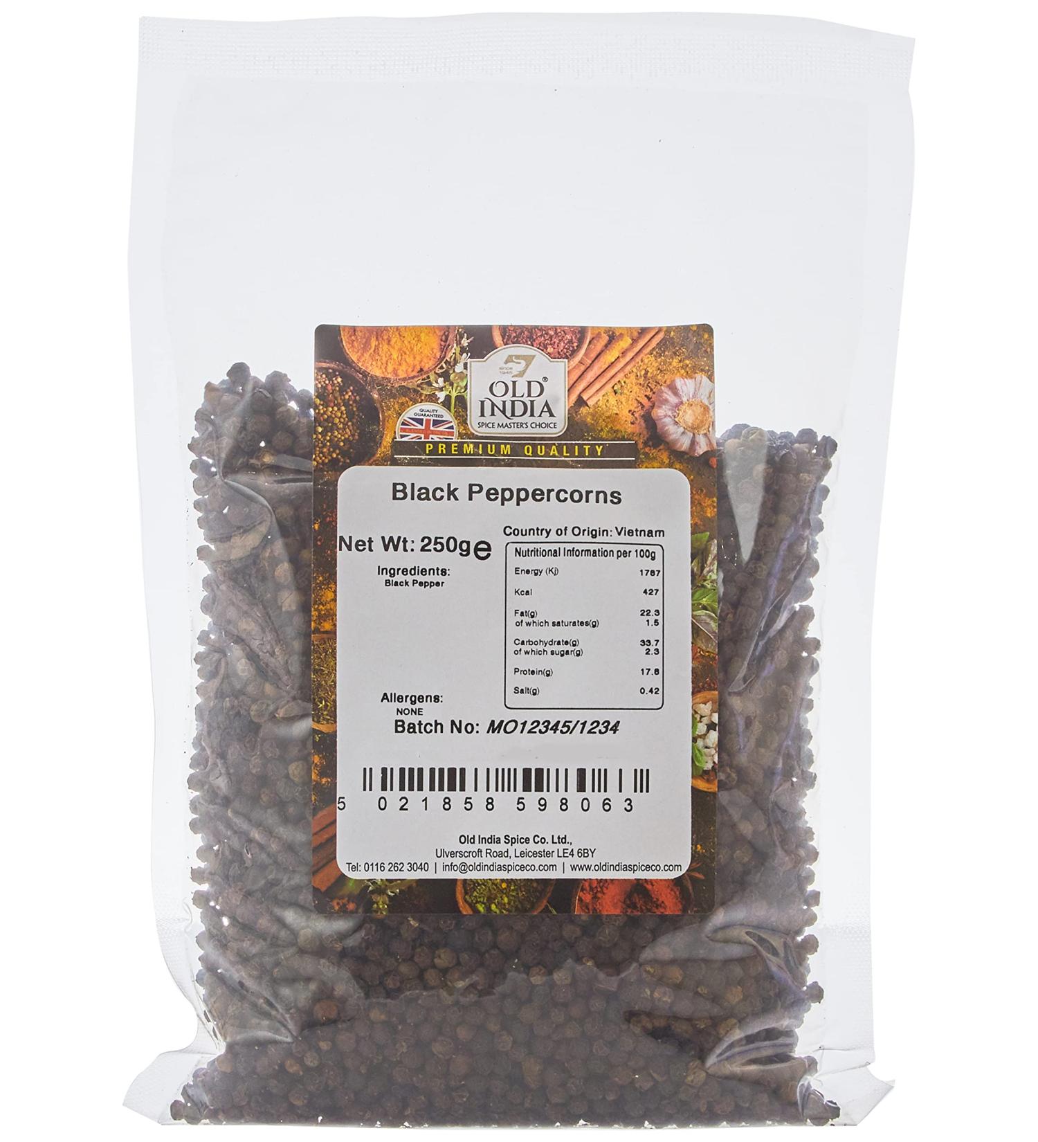 Old India Black Peppercorns 250g - Premium Quality Spice - Pack of 1 - Buy Online on GoSupps.com