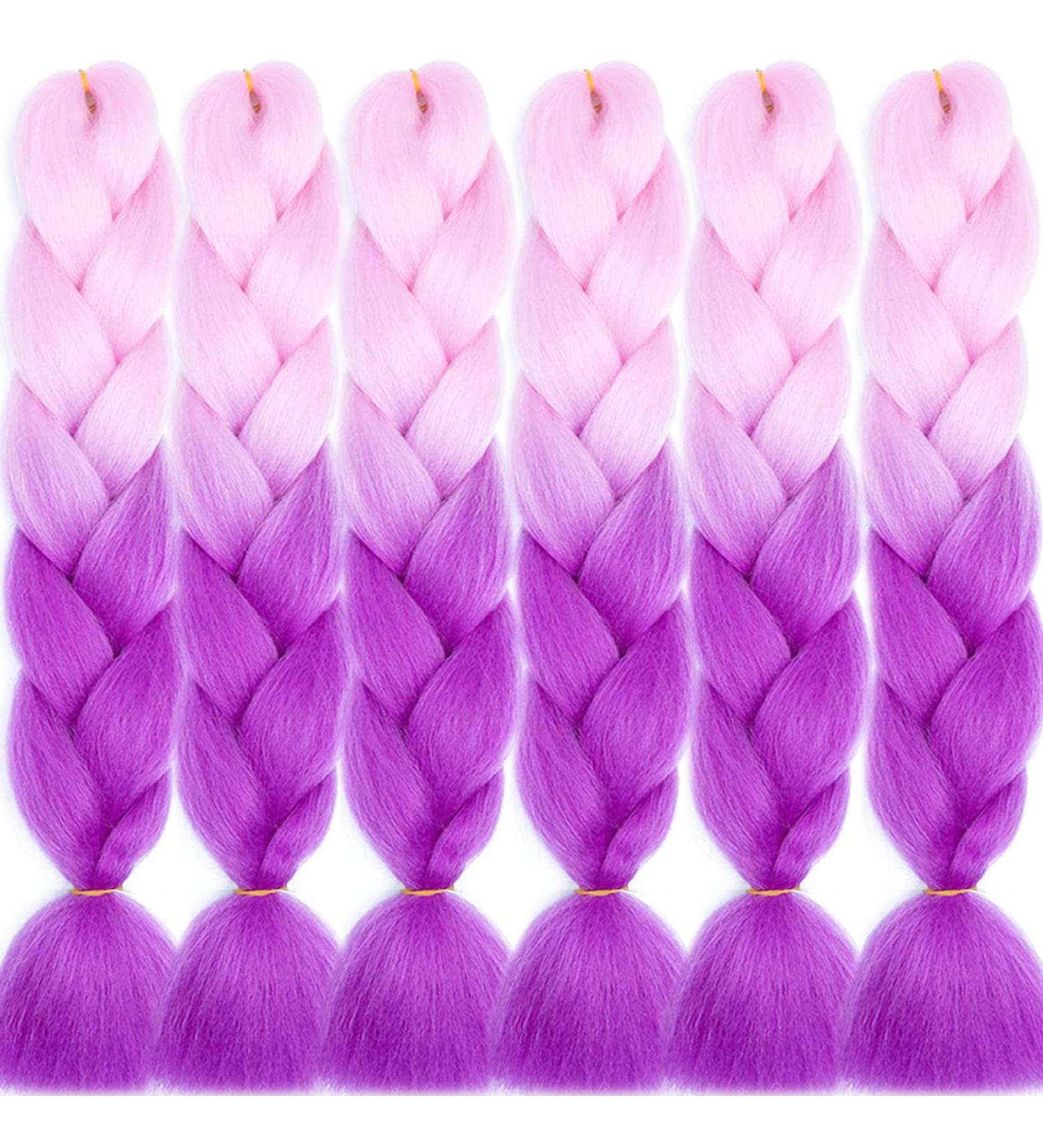 LDMY Ombre Pink to Purple Jumbo Braiding Hair Extensions - 24 Inch 6pcs Pack Synthetic Jumbo Braids for Women - Buy Online on GoSupps.com