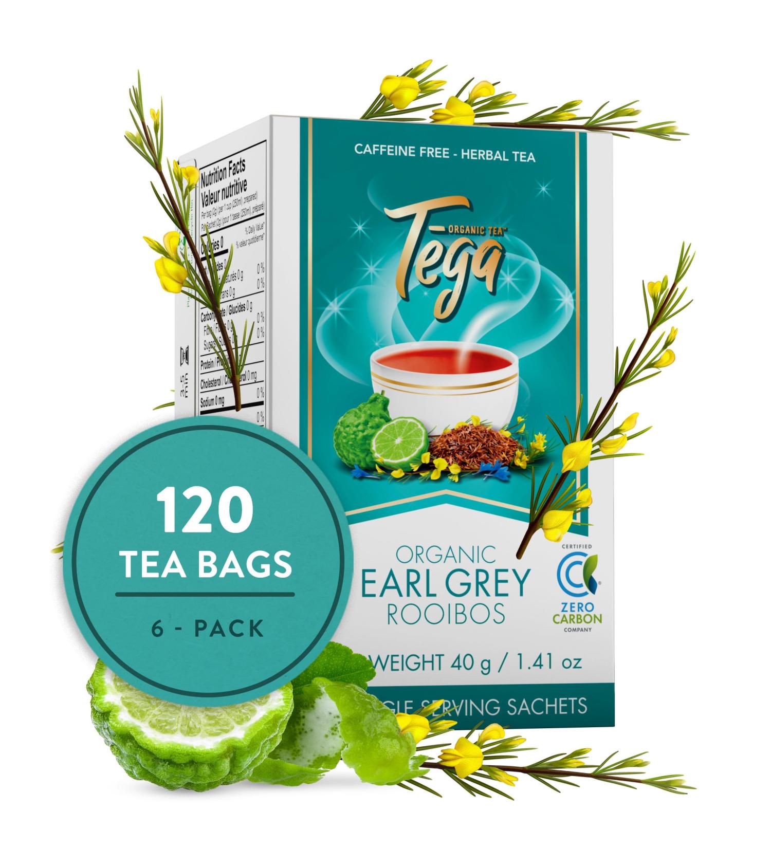 Tega Organic Earl Grey Rooibos Tea | Herbal Tea in Eco-Friendly Tea Bags Fairtrade Carbon Neutral Zero Sugar Caffeine Free 20 Individually Wrapped Tea Bags (Pack of 3) Earl Grey Rooibos Tea 20 Count (Pack of 3) - Buy Online on GoSupps.com
