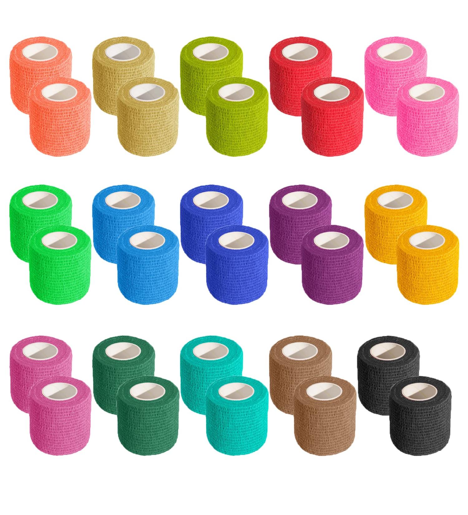 KISEER 30 Pack Assorted Color Self Adhesive Bandage Rolls - 2 x 5 Yards - Breathable Cohesive Tape for Sports - 15 Colors Available - Buy Online on GoSupps.com