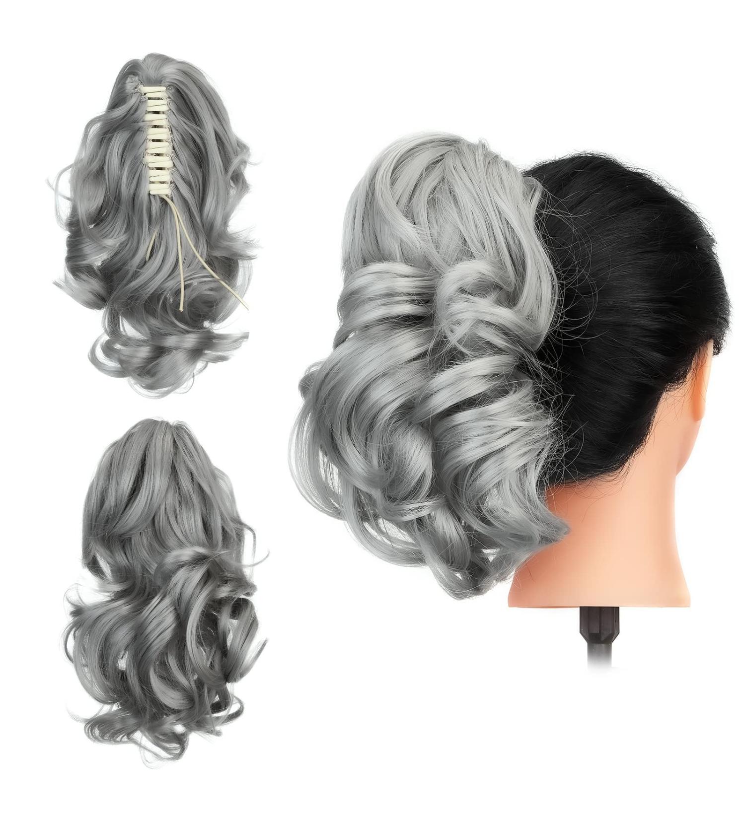 Gairyan 30cm Dark Gray Ponytail Hairpiece - Long Curly Claw Clip & Braid Extensions for Women | Synthetic Wavy Hair Extensions - Buy Online on GoSupps.com