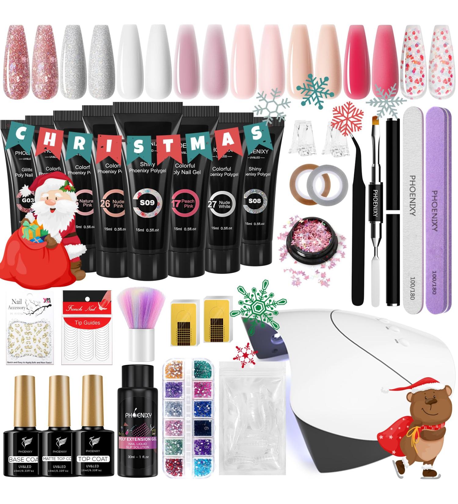 Phoenixy Poly Nail Gel Kit - 8 Pcs Nail Extension Set with Lamp & Top Coat - DIY Nail Art Set for Beginners - Christmas Gift - 29 Pieces - Buy Online on GoSupps.com
