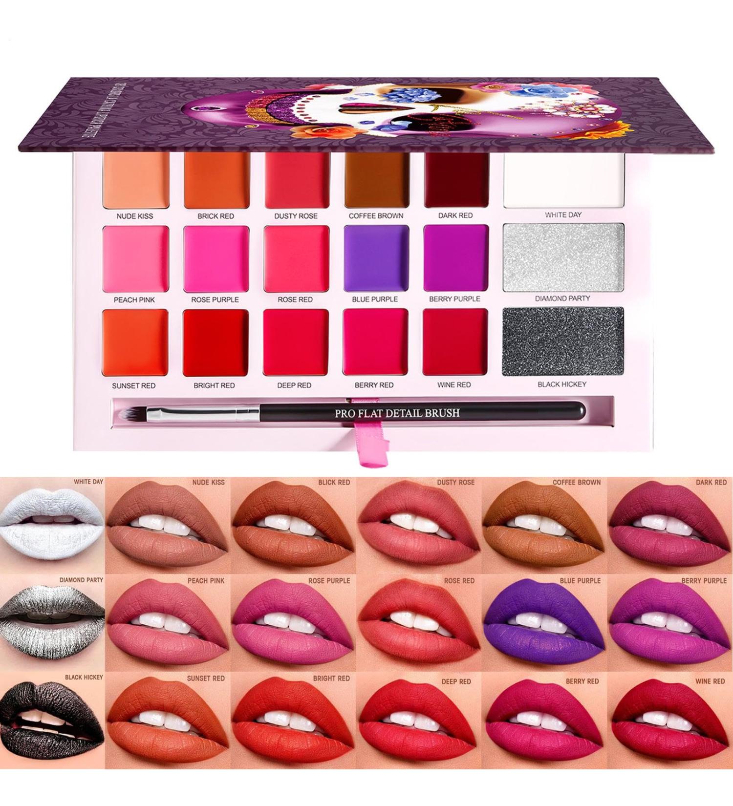 Palette de rouge l vres pour les femmes palette de l vres de maquillage - Palette de brillance l vres 18 couleurs de maquillage Cosm tiques de costumes d'Halloween longue dur e pour la - Buy Online on GoSupps.com