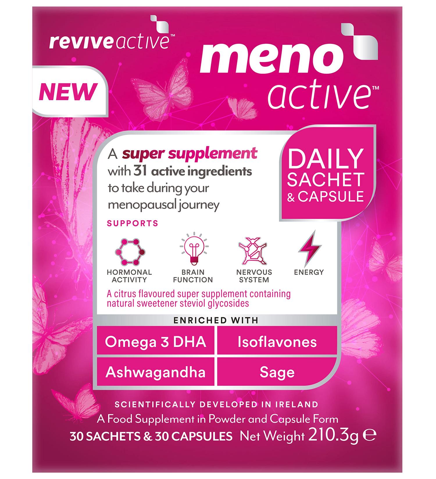 Meno Active Menopause Supplements for Women - Omega 3 DHA, Vitamin B6, Ashwagandha & Sage - 30 Day Supply - Buy Online on GoSupps.com