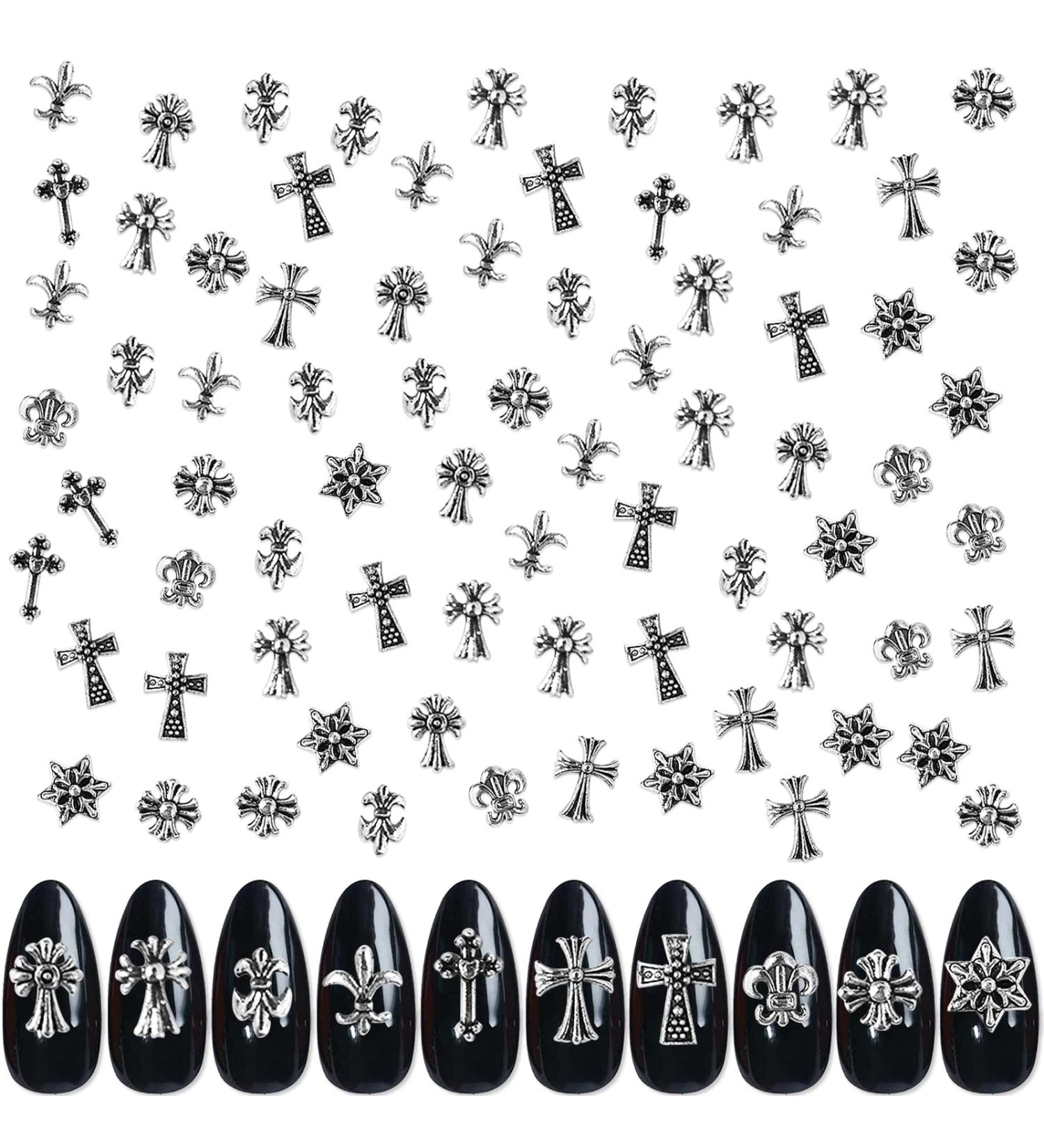 3D Silver Cross Nail Charms - Retro Punk Heart Designs for Nail Art - Nail Decoration Supplies - Buy Online on GoSupps.com