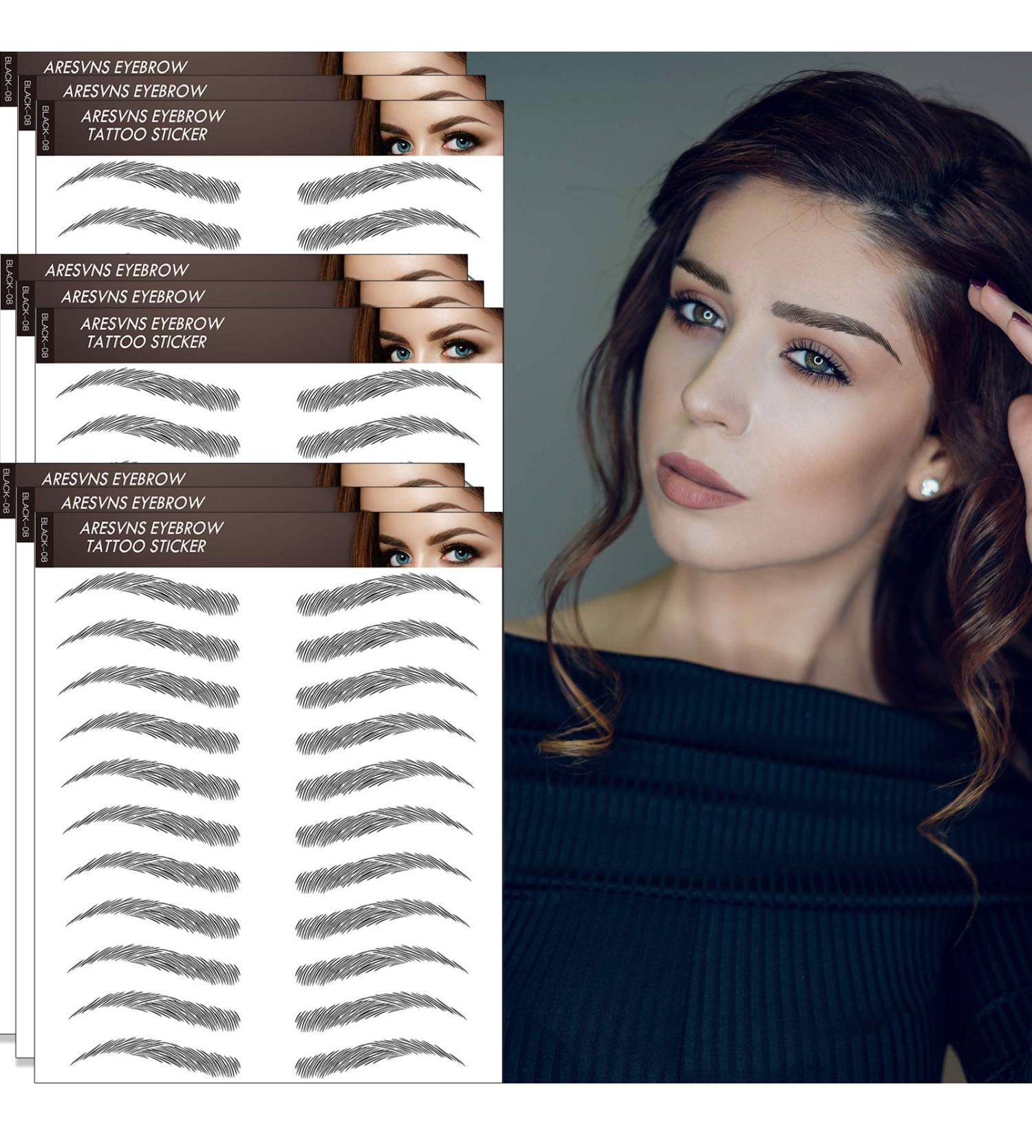 99 Pairs Aresvns Black Eyebrows Tattoo - Waterproof, Long-lasting 4D Realistic Eyebrow Transfer Sticker - Christmas Gift (Black 08) - Buy Online on GoSupps.com