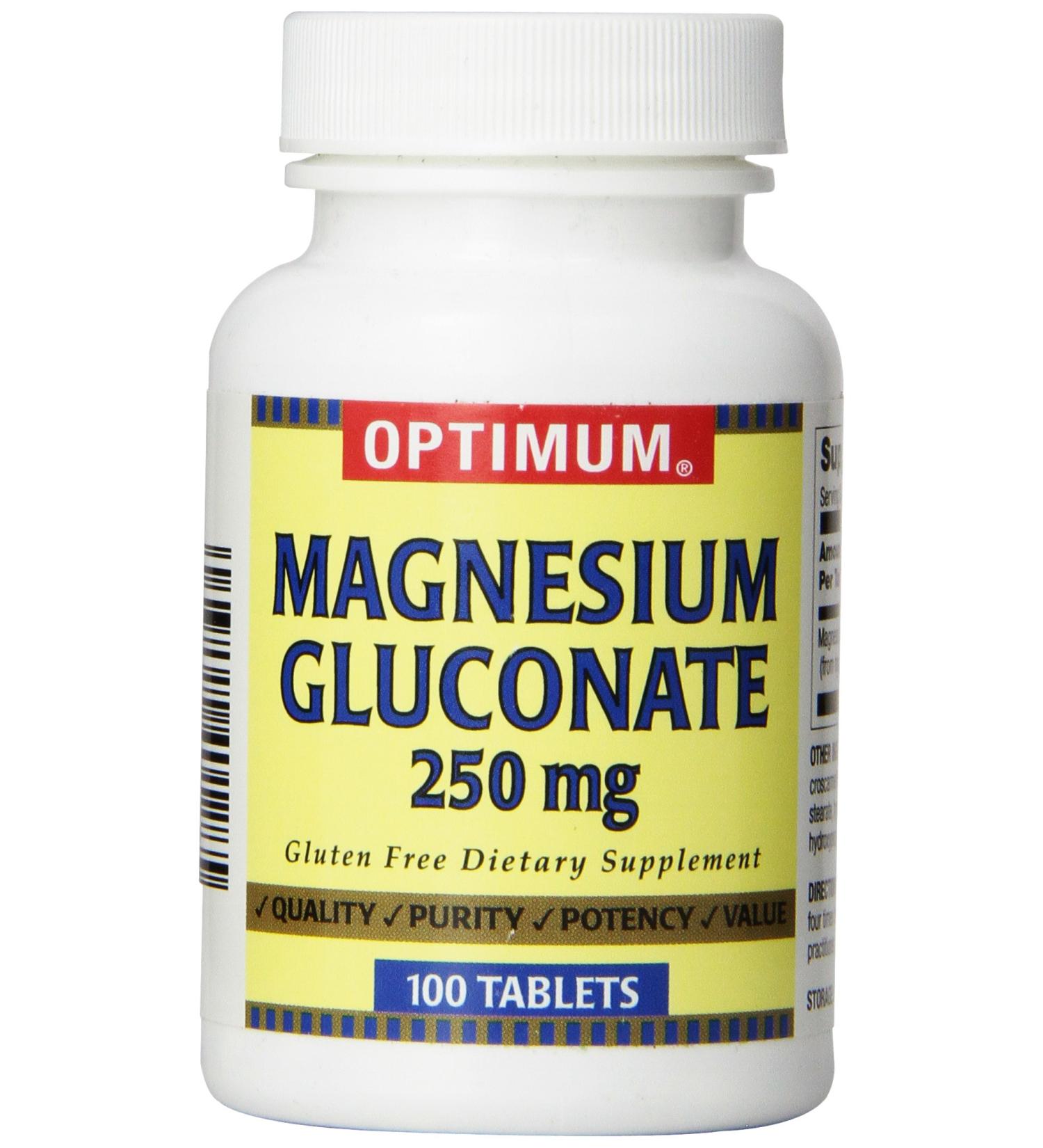 Optimum Magnesium Gluconate Tablets 250mg - 100 Count | Essential Mineral Supplement - Buy Online on GoSupps.com
