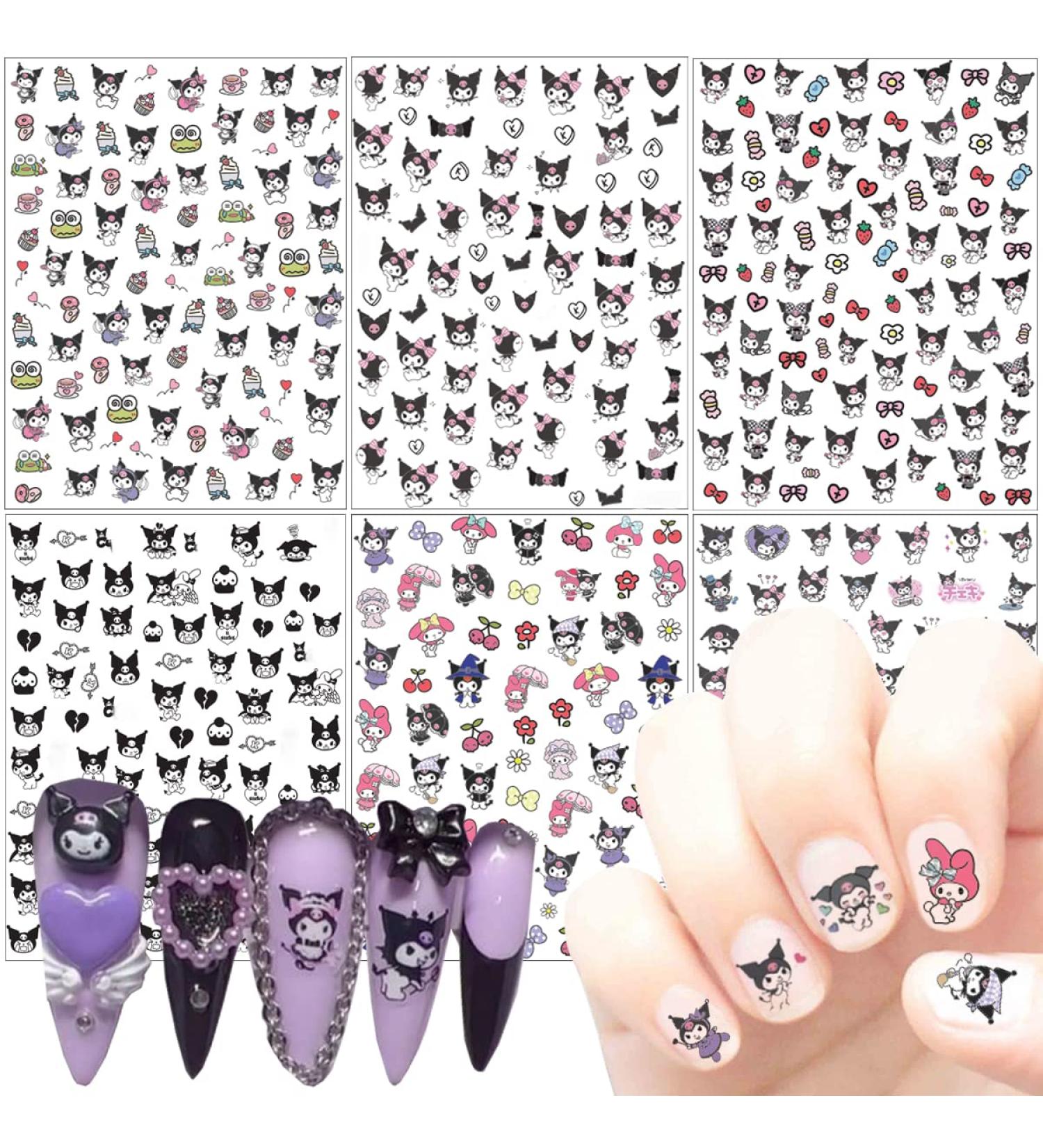 Cute Cartoon Nail Art Stickers Decals - 6 Sheets 3D Self-Adhesive Designer Nail Decals for Women, Kids, & Girls - Manicure Acrylic Nails Decoration - Buy Online on GoSupps.com