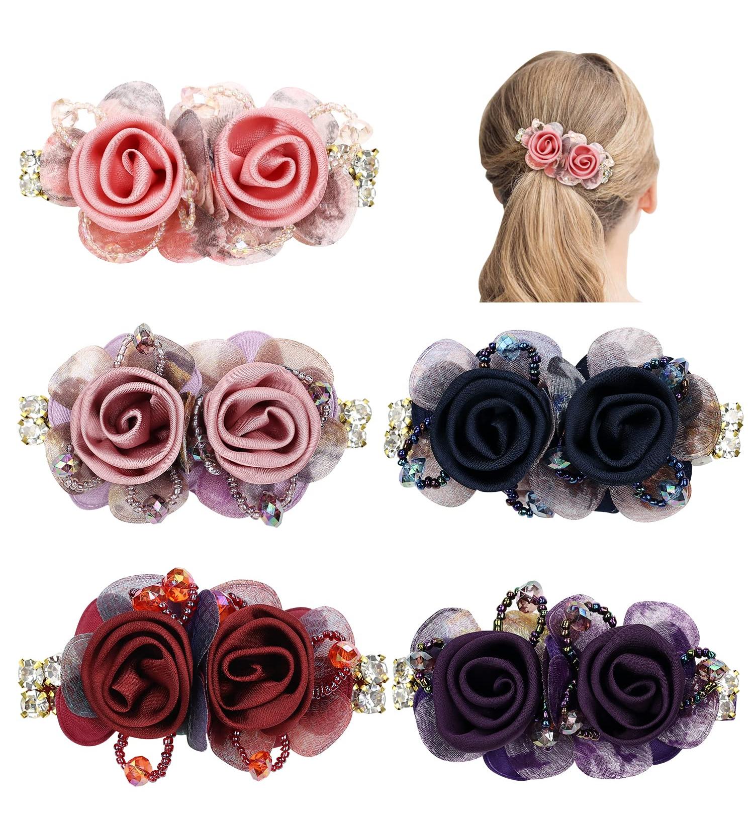 inSowni 5 Pack Glitter Rhinestone French Barrettes with Rose Flower Snap Hair Clips - Women's Accessories - Buy Online on GoSupps.com