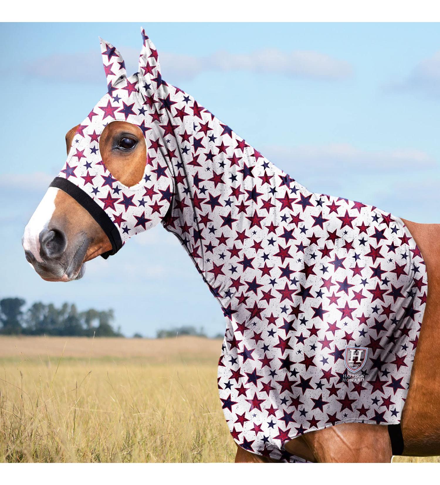 Harrison Howard Soft Fleece Horse Head Hood with Zipper | Comfortable Stretchy All-Covered Design | Vivid Stars for Medium Size - Buy Online on GoSupps.com