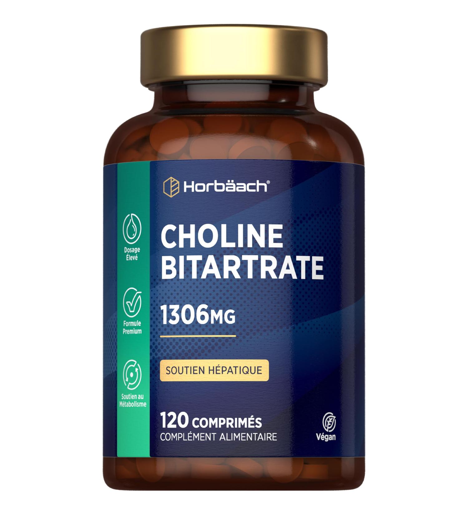 Choline Bitartrate 1305 mg Par Portion | 120 G lules Vegan | 534mg de Choline | pour M tabolisme et Soutien H patique | Bitartrate de Choline | Horbaach - Buy Online on GoSupps.com