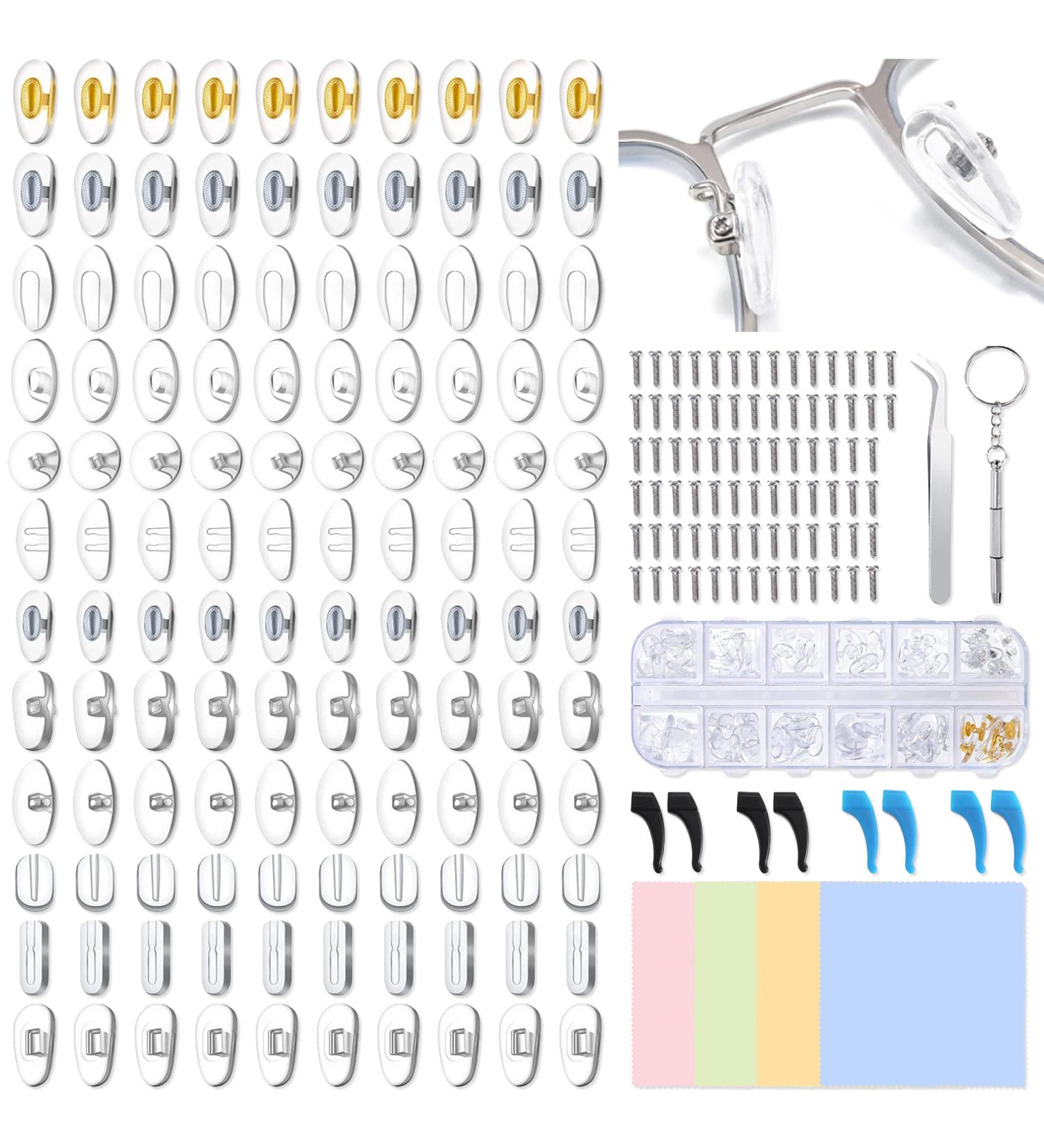 Glasses Nose Pads Kit 60 Pairs Silicone Eyeglasses Nose Pads Transparent Replacement Nose Pads Glasses Repair Kit with Glasses Screws and Tweezers Micro Screwdriver Cleaning Cloth - Buy Online on GoSupps.com
