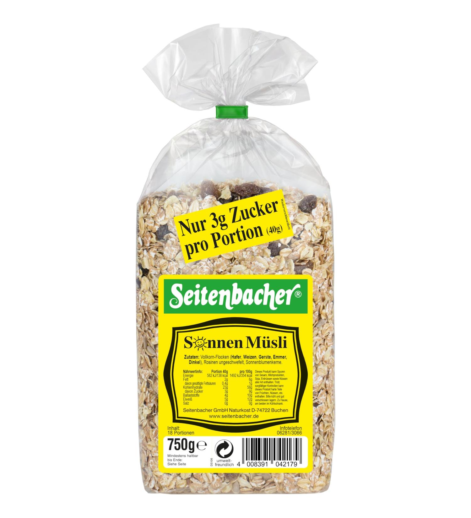 Seitenbacher Sonnen Muesli I 5 Whole Grain Grains I No Added Sugar I No Added Fat I (3 x 750 g) - Buy Online on GoSupps.com