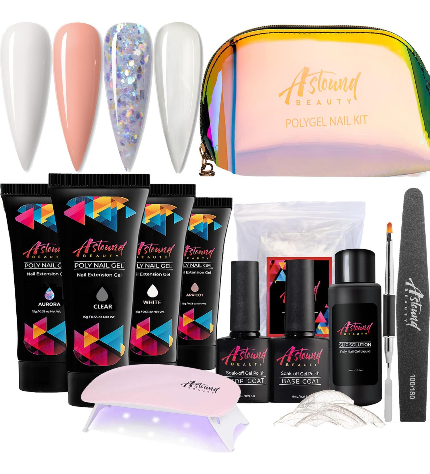 Poly Nail Gel Kit with UV Lamp and Slip Solution - All-in-One Manicure Travel Kit - Buy Online on GoSupps.com
