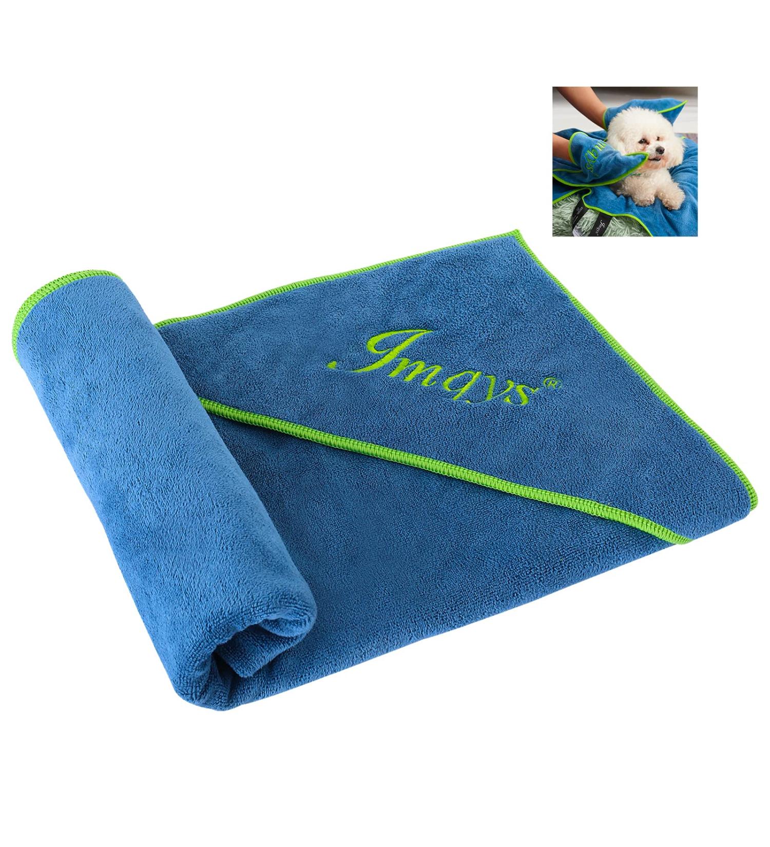 JMQYS Extra Absorbent & Quick-Dry Microfiber Dog Towel | Perfect Bath Towel for Small to Medium Dogs & Cats | 90x50cm Sea Blue - Buy Online on GoSupps.com