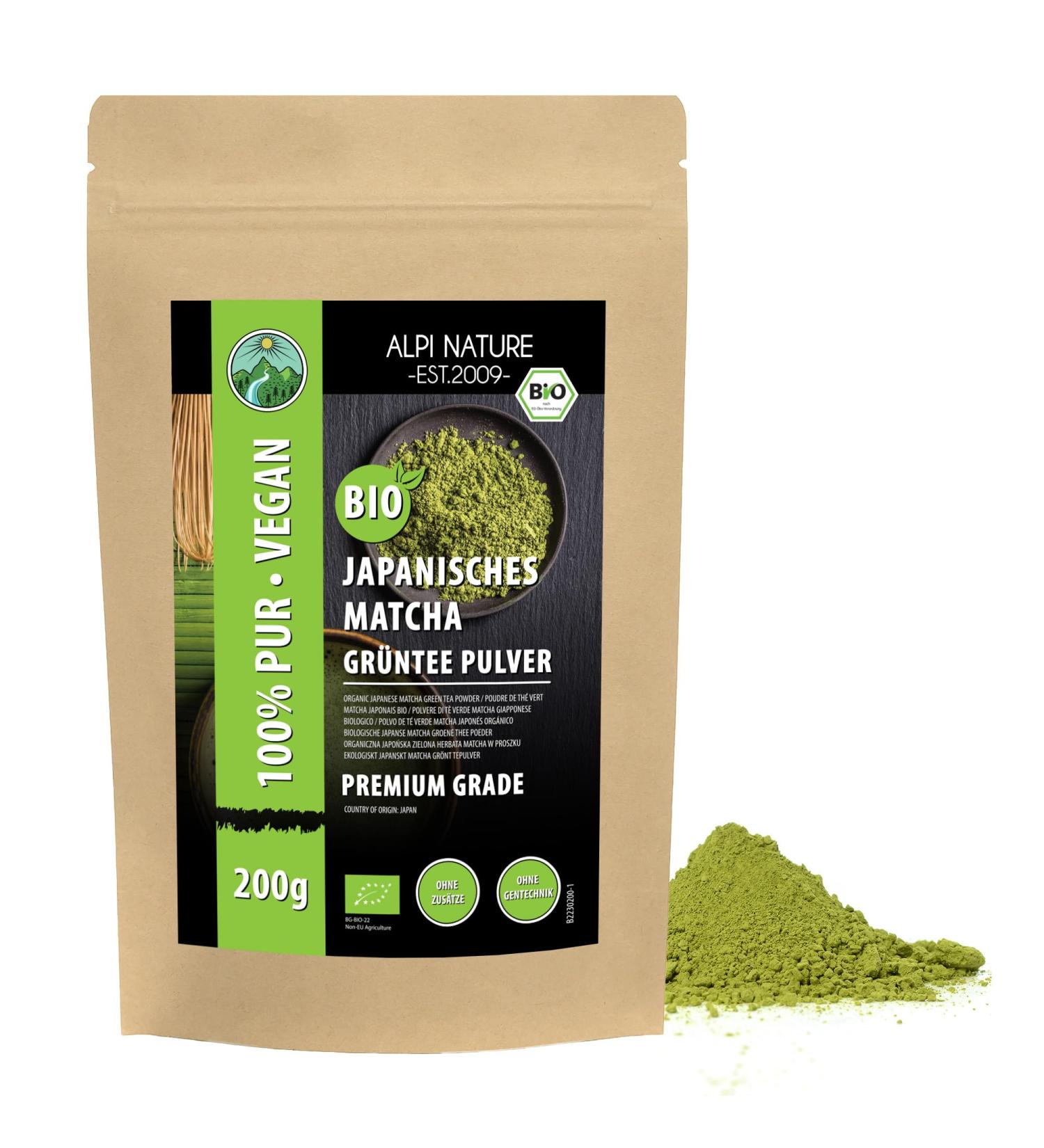 Organic Matcha Powder from Japan (200g) Premium Grade Green Tea Japanese Matcha Tea Powder from Controlled Organic Cultivation - Buy Online on GoSupps.com
