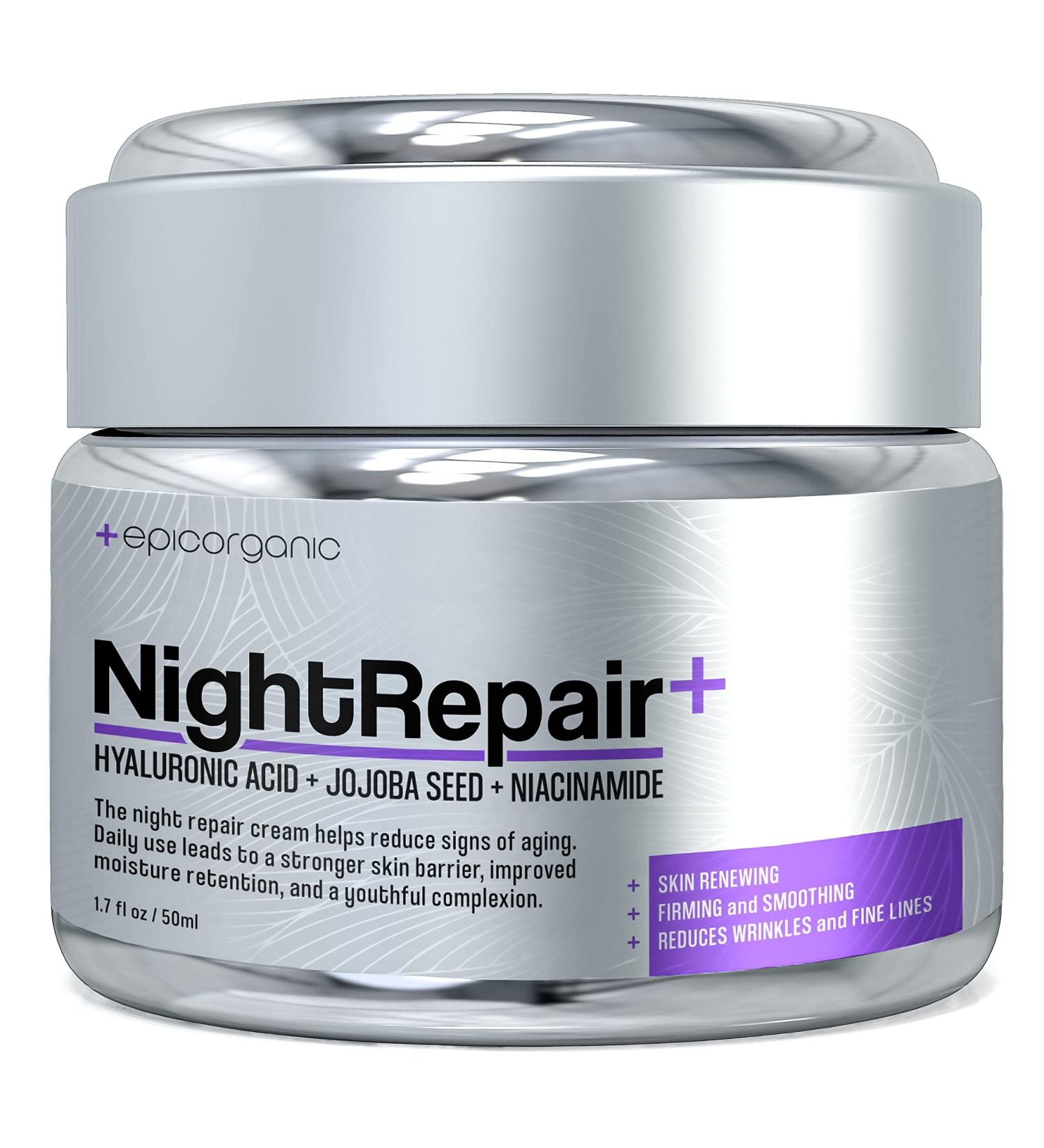 Epic Organic Night Repair | Anti Aging Night Cream with Hyaluronic Acid & Collagen| 1.7 oz Night Moisturizer for Face | Day & Night Facial Skin Care - Buy Online on GoSupps.com