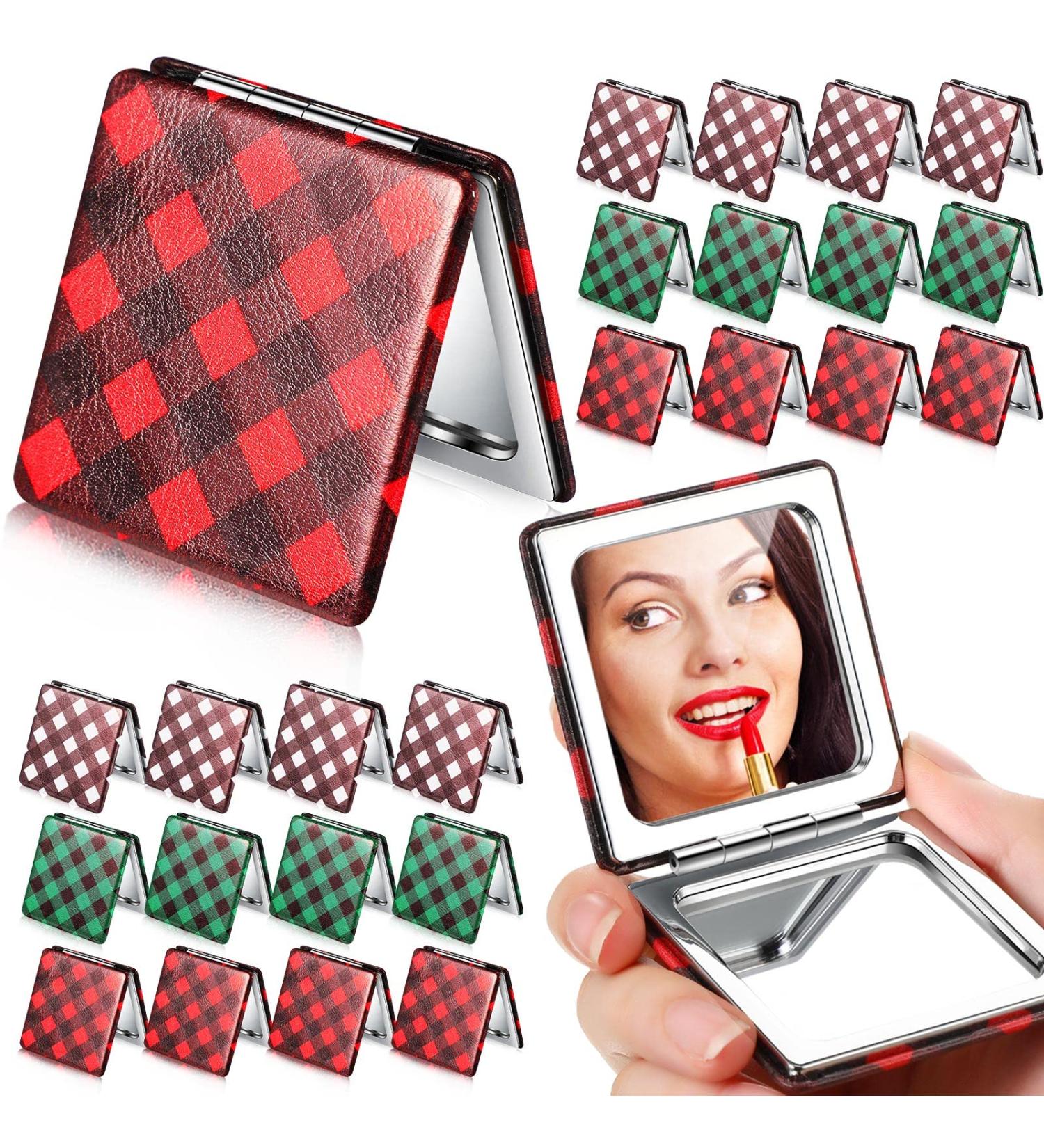 24-Piece Christmas Compact Mirrors - Buffalo Plaid Design - Double-Sided Magnifying Portable Makeup Mirror - Great Gift for Women, Girls, Mothers, and Kids - Buy Online on GoSupps.com