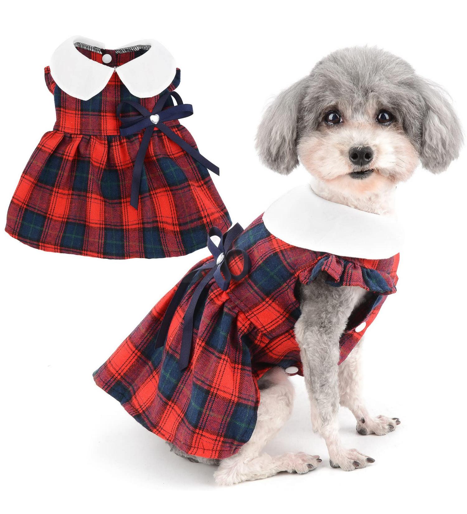 Zunea Plaid Dog Summer Dress for Small Dogs | Princess Style with Bowknot | Cute Ruffled Sleeveless Skirt | Soft Female Dress for Chihuahua Yorkie | Red | Size S - Buy Online on GoSupps.com