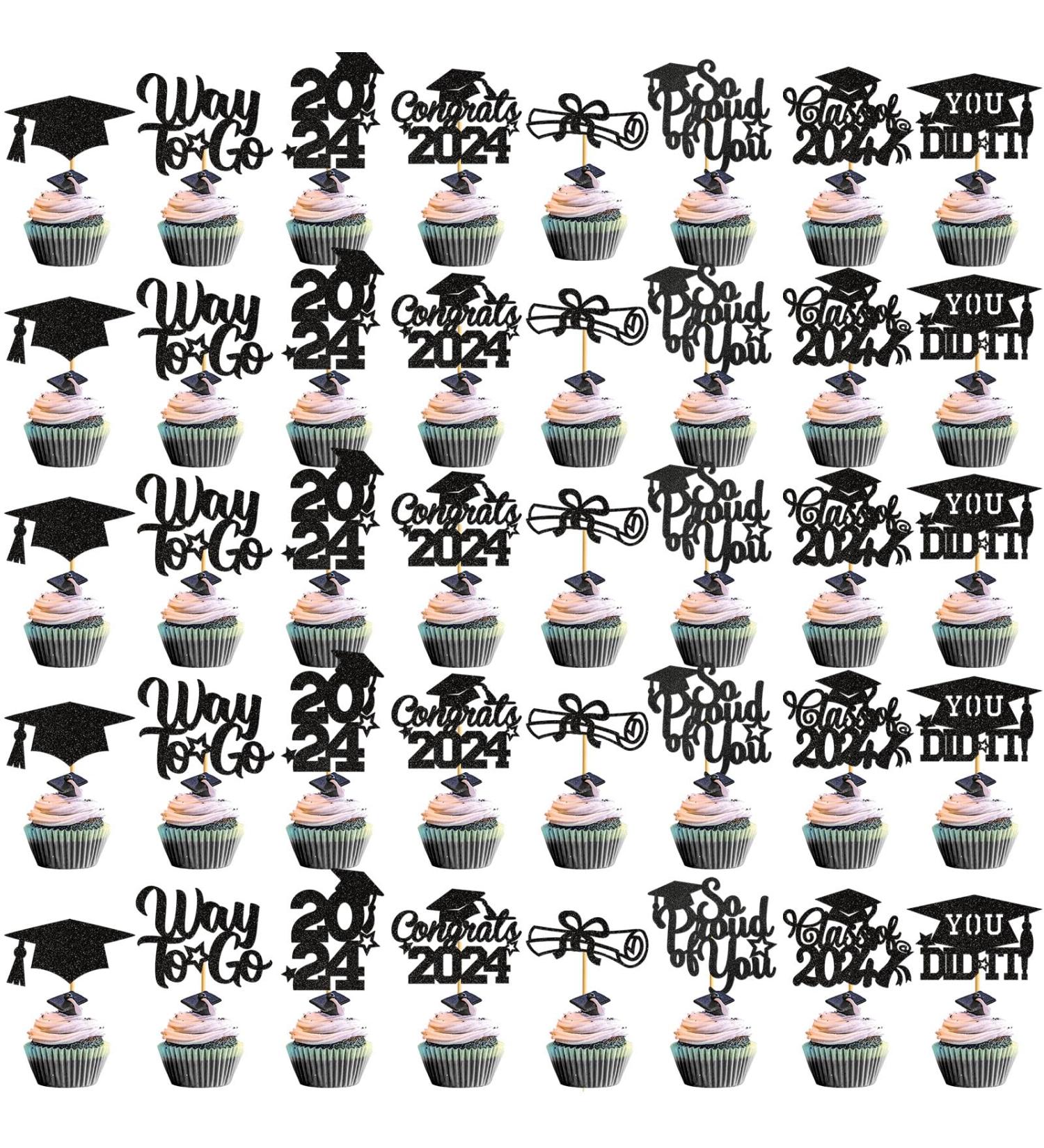 40Pcs Black Graduation Cupcake Toppers 2024 Glitter Class of 2024 Cupcake Toppers 2024 Congrats Grad Cap Diploma Cupcake Picks for Graduation Party Decorations 2024 - Buy Online on GoSupps.com