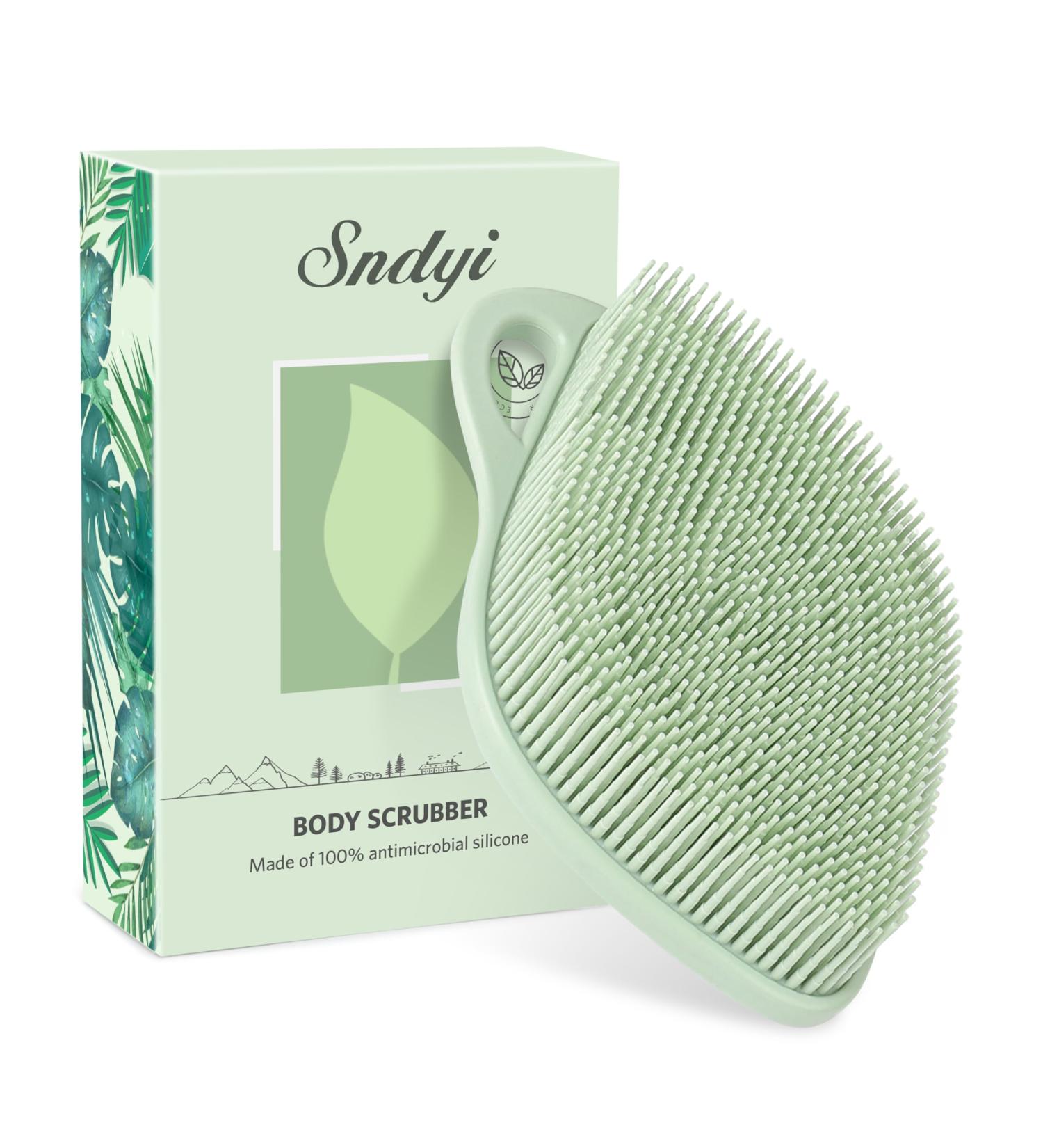 Sndyi Silicone Body Brush - Gentle Exfoliating Leaf-Shaped Shower Scrubber for Sensitive Skin | Foam-Forming Bristles in Firing Green Mint - Buy Online on GoSupps.com