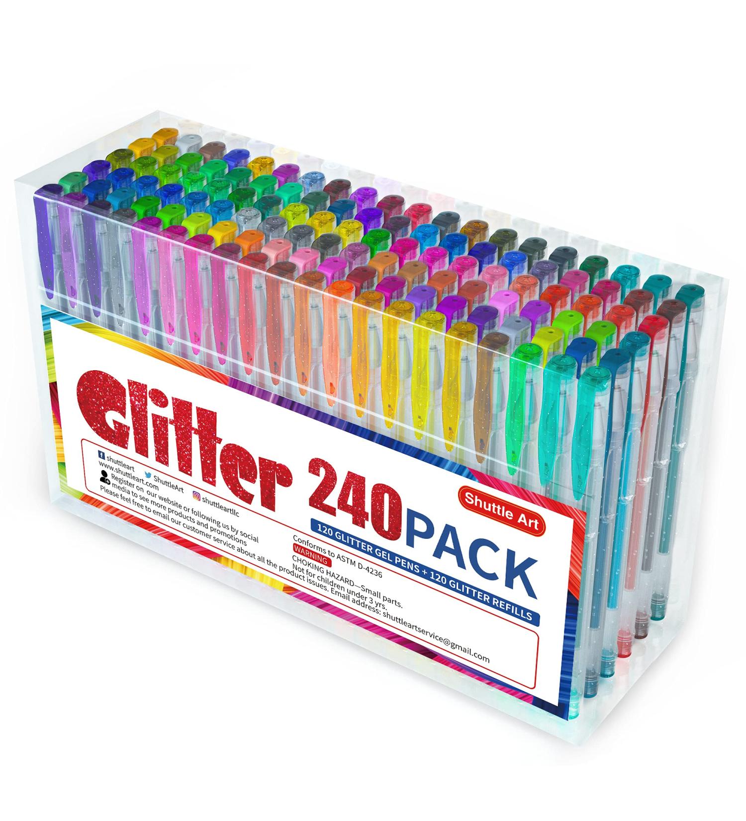 Shuttle Art 240 Pack Glitter Gel Pens - 120 Vibrant Colors - Perfect for Adult Coloring Books and Crafts - Includes 120 Refills - Buy Online on GoSupps.com