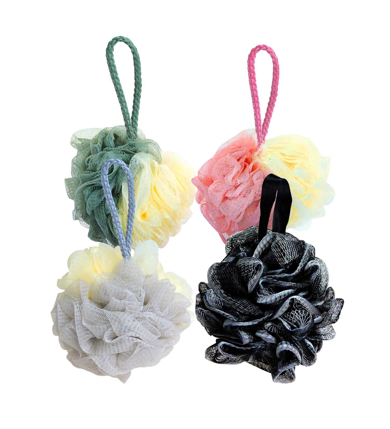 WishLotus Shower Bath Sponge 4pcs Set - Super Soft & Colorful Body Exfoliating Loofah for Men and Women - Big Full Lather Cleanse - Shower Mesh in Black, Green, Pink, Grey - Buy Online on GoSupps.com