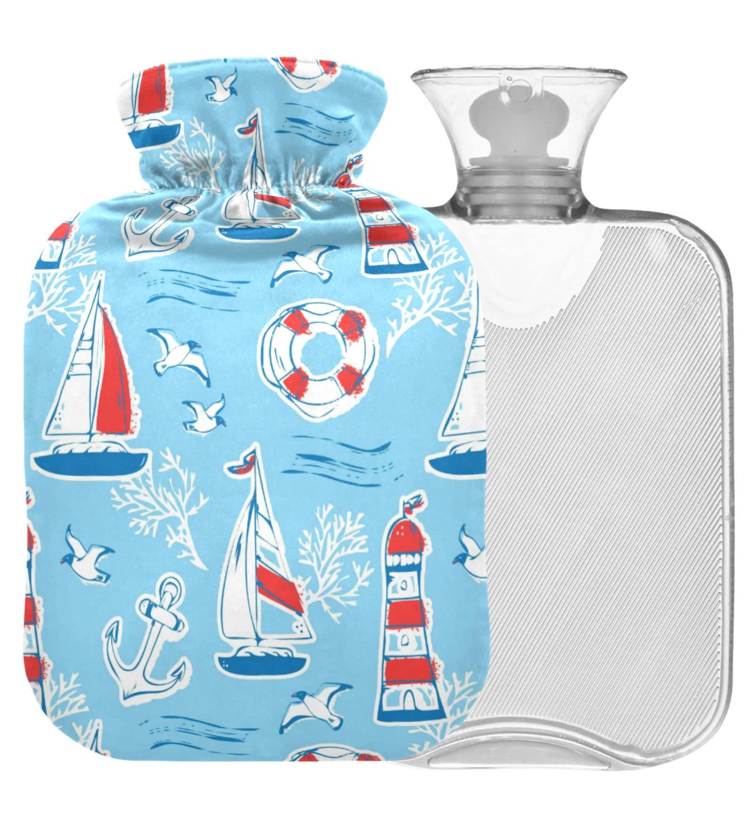 Naanle 2L Transparent Hot Water Bottle - Lighthouse Seagull Anchor Design for Pain Relief & Therapy | Large Hand & Foot Heat Relief - Buy Online on GoSupps.com
