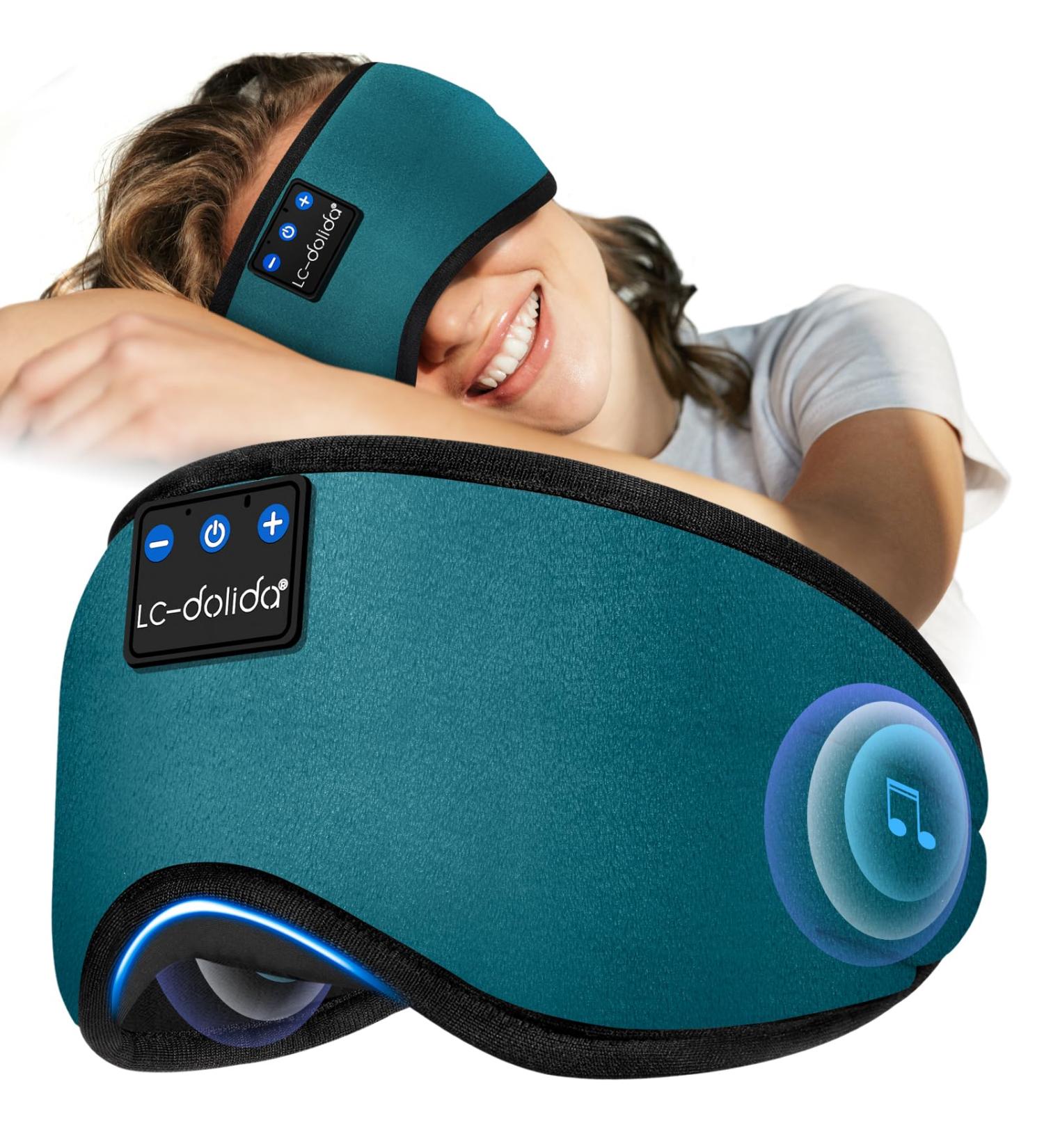LC-dolida Bluetooth Sleep Mask with Headphones | 10-14 Hours Playtime | 100% Blackout Eye Covers | Zero Pressure Eye Mask | Includes Travel Bag and Earplugs - Turquoise Blue - Buy Online on GoSupps.com
