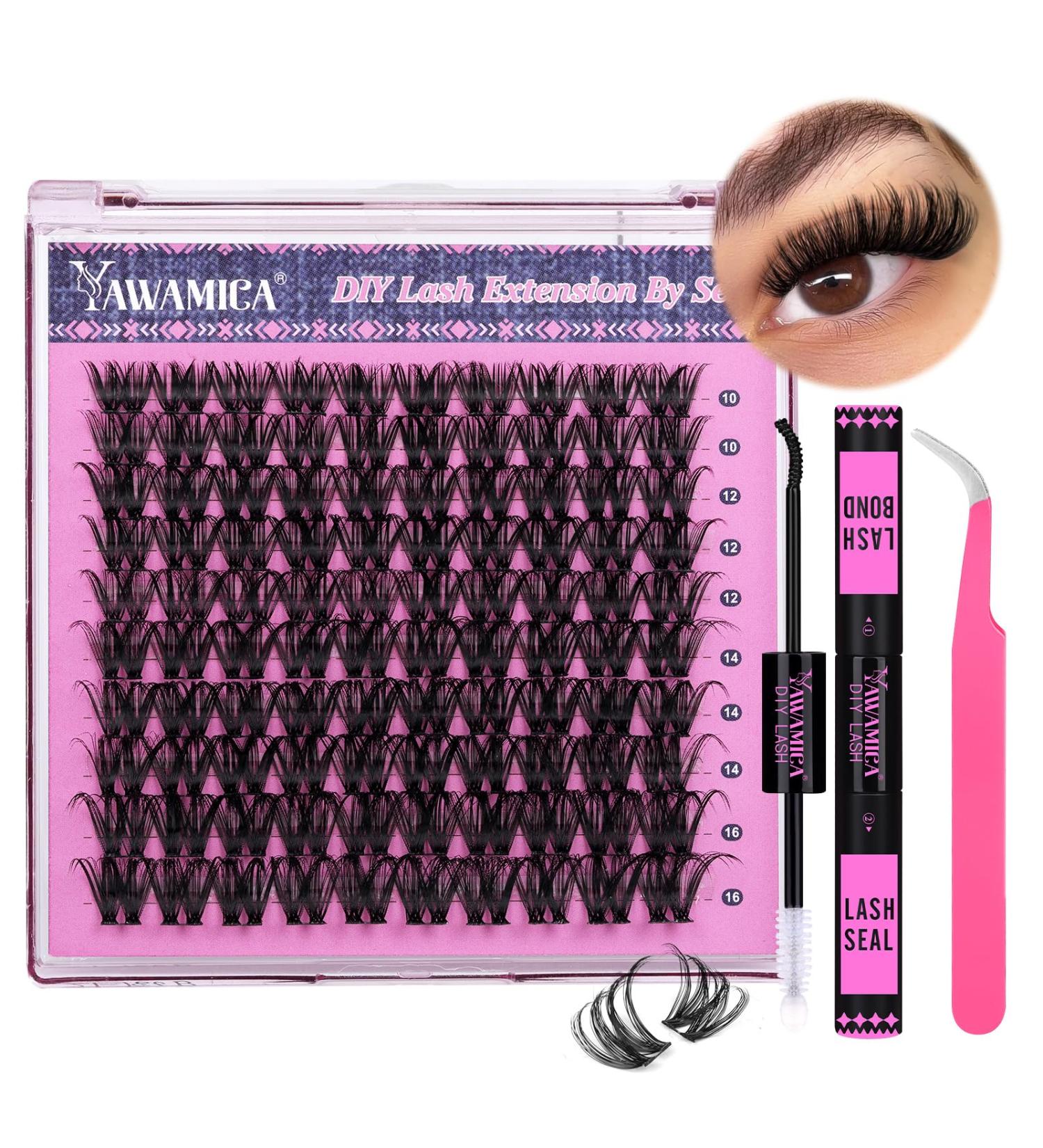 Yawamica Lash Clusters Kit - 100pcs Wispy Eyelash Extensions (10-16mm) | DIY Lash Extension with Bond Seal & Tweezers - International Shipping Available - Buy Online on GoSupps.com