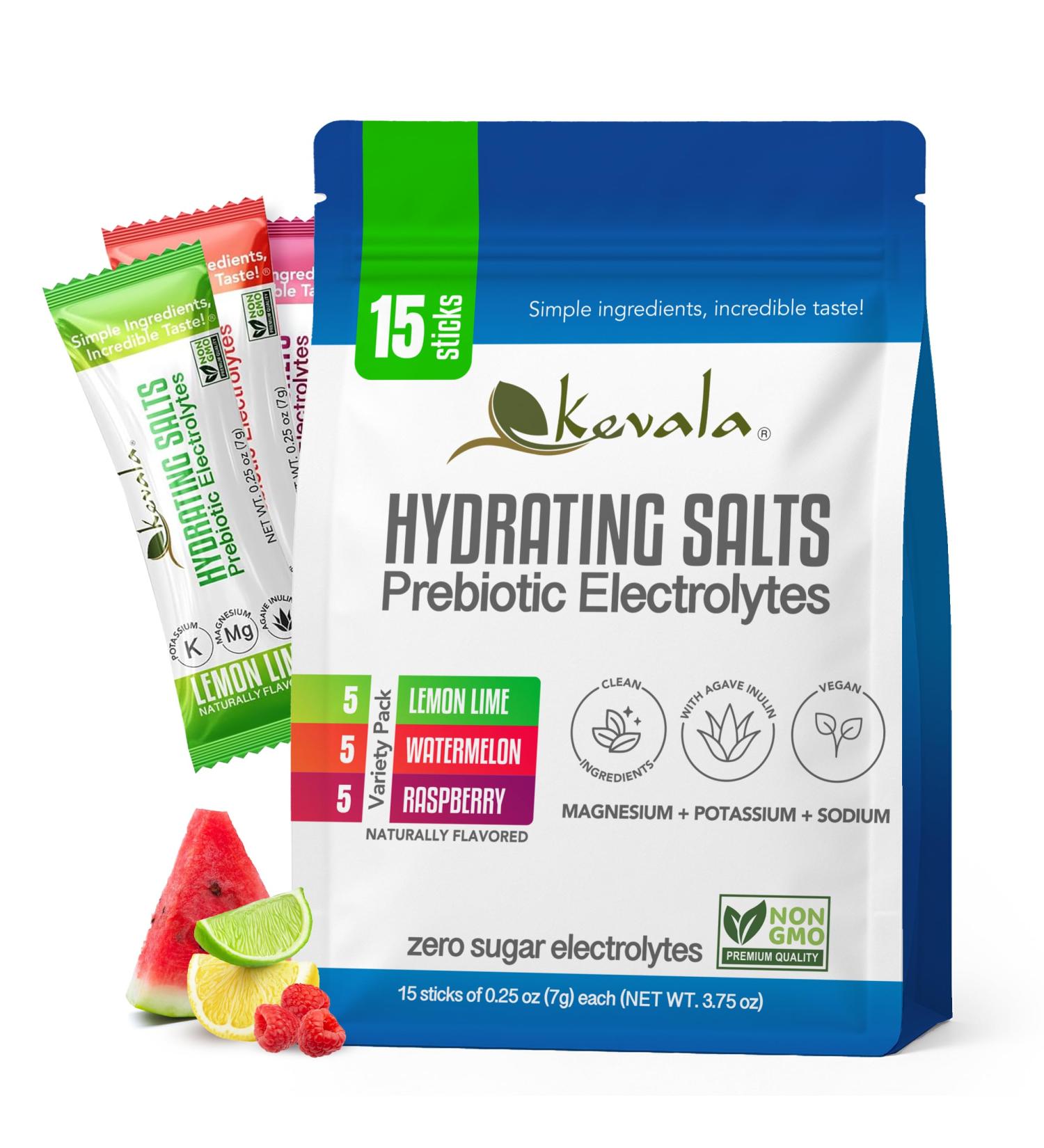 Kevala Electrolytes Powder Packets | Sugar Free Drink Mix Packets with Prebiotics, Potassium & Salt Electrolytes for Keto Hydration | Rehydration Support | 1 Pack (15 Sticks) - Buy Online on GoSupps.com
