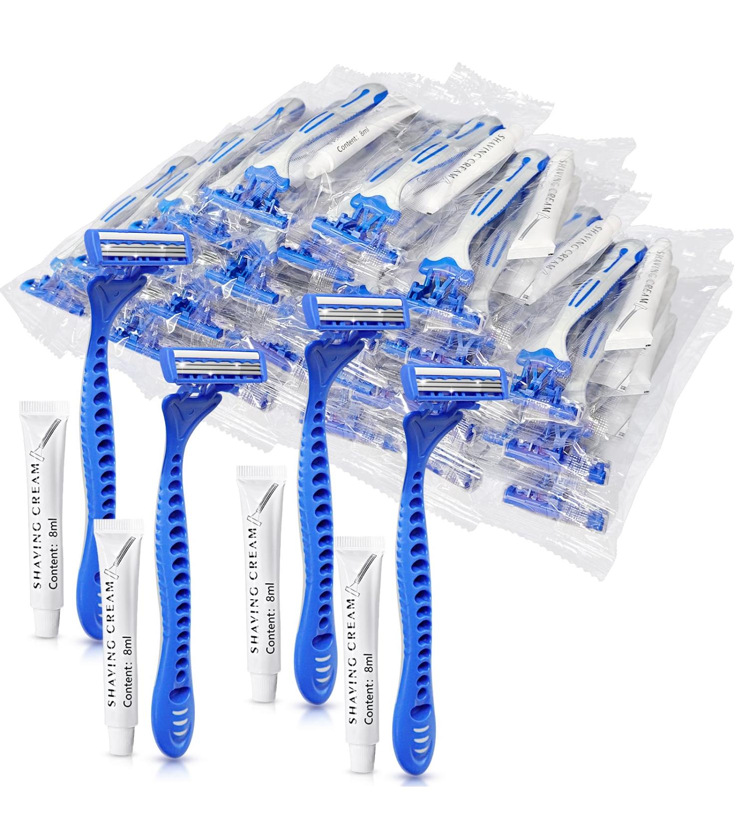 200 Pack Kheoxusa 3 Blade Disposable Razors - Individually Wrapped Perfect for Hotels Airbnb & Travel - Triple Blade Razors in Grey Blue - Buy Online on GoSupps.com
