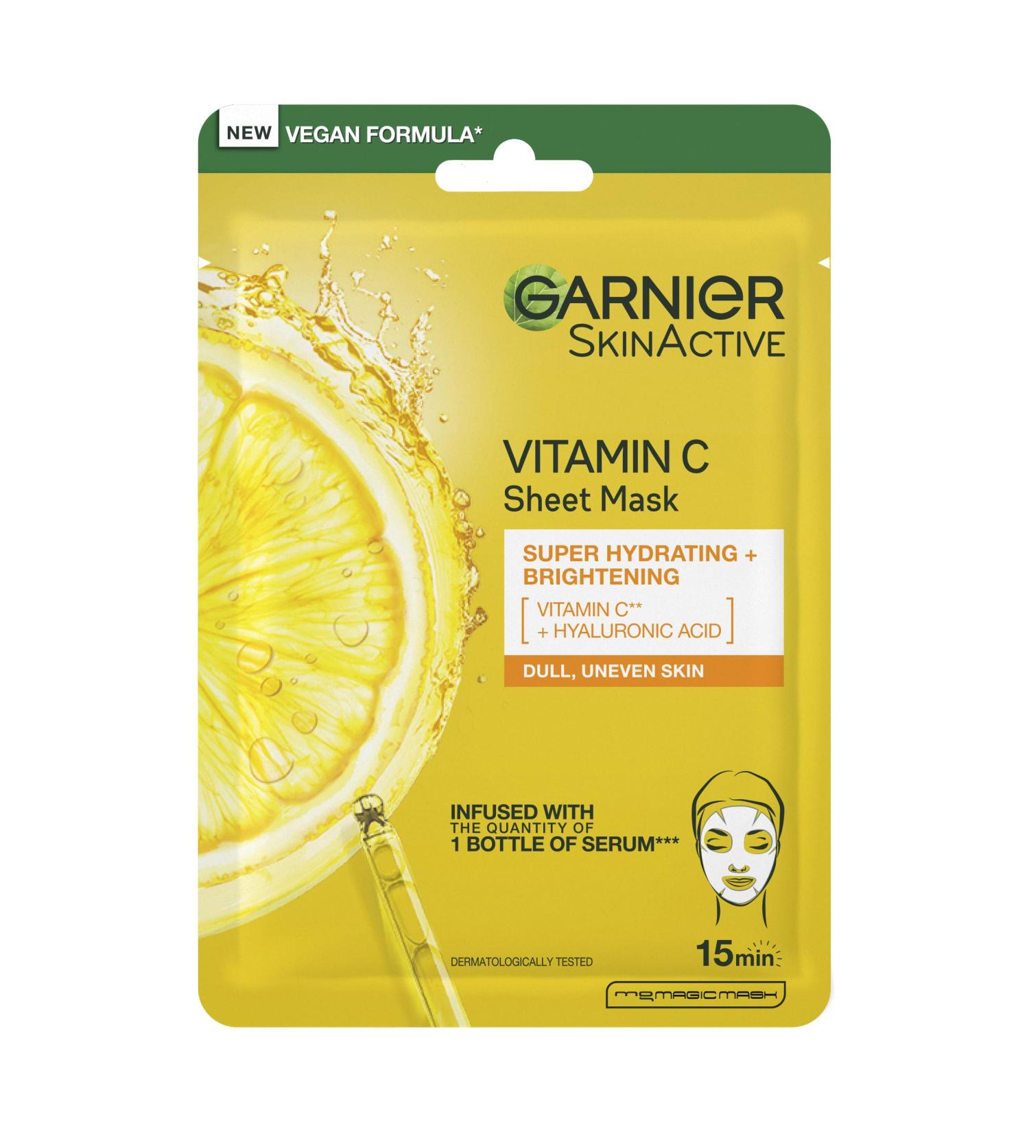 Garnier SkinActive Moisture Bomb Vitamin C Sheet Mask Hydrating & Brightening Face Mask Enriched With Vitamin Cg & Hyaluronic Acid Serum Vegan Tissue - Buy Online on GoSupps.com