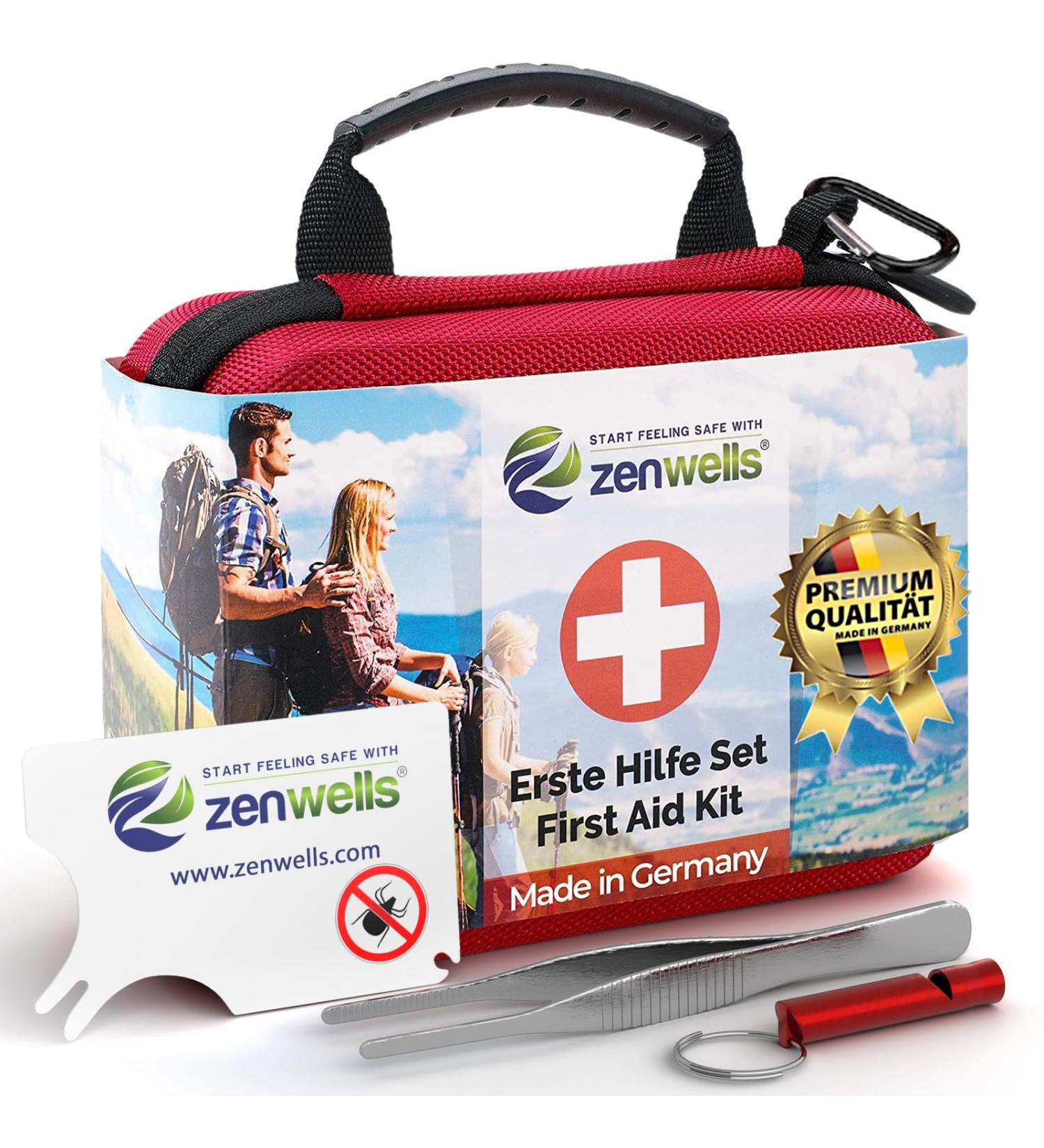 First Aid Kit for Outdoor Adventures - Bicycle & Hiking Accessories - Includes Tick Card & Signal Whistle (DIN 13167 Certified) - Buy Online on GoSupps.com