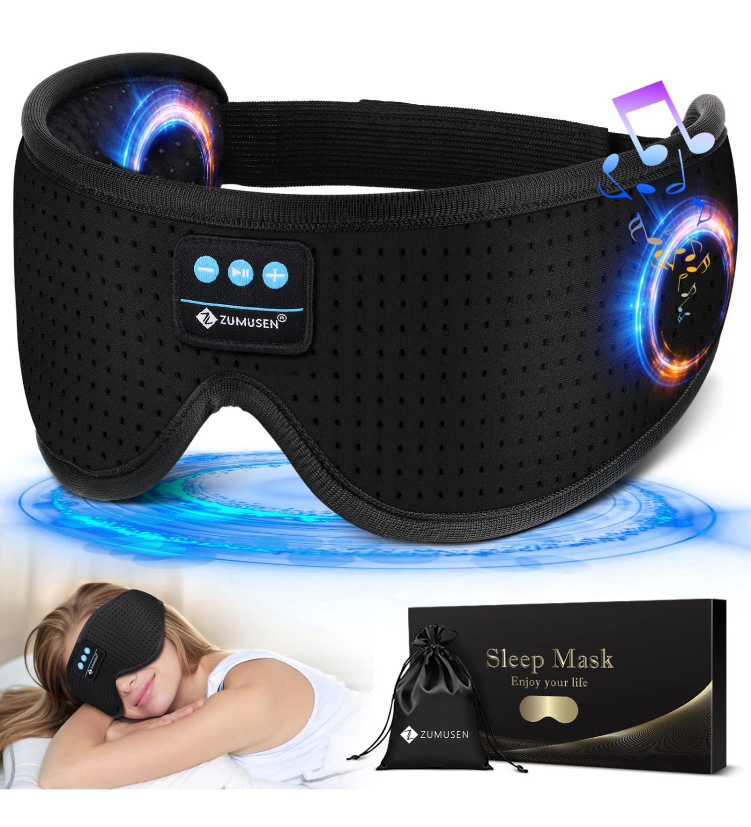 Bluetooth 5.2 Sleep Headphones with White Noise & 3D Breathable Eye Mask - Timer & Wireless, Perfect for Side Sleepers, Travel, Meditation - Cool Gadgets for Men and Women - Buy Online on GoSupps.com
