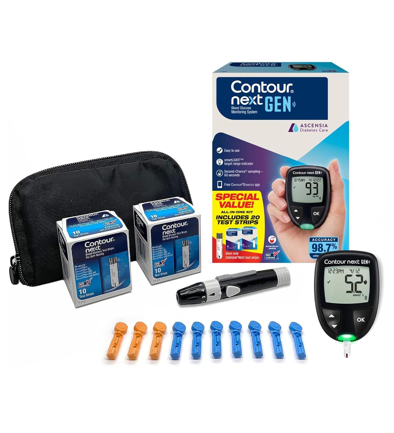 Ascensia CONTOUR NEXT GEN Blood Glucose Monitoring System All-in-One Kit for Diabetes with Glucose Monitor and 20 Test Strips For Blood Sugar & Glucose Testing - Buy Online on GoSupps.com