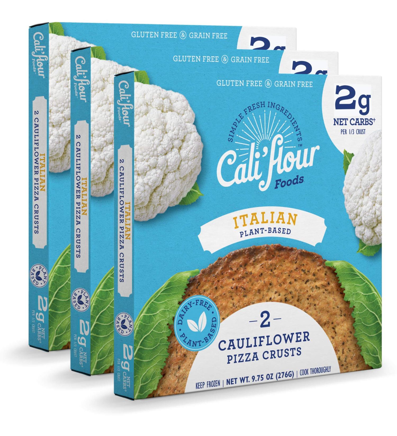 Cali'flour Foods Plant-Based Pizza Crust - Italian, Keto Friendly, Low Carb | 3 Boxes, 6 Crusts, Gluten & Grain Free - Fresh Cauliflower Base 9.75oz (Pack of 3) - Buy Online on GoSupps.com