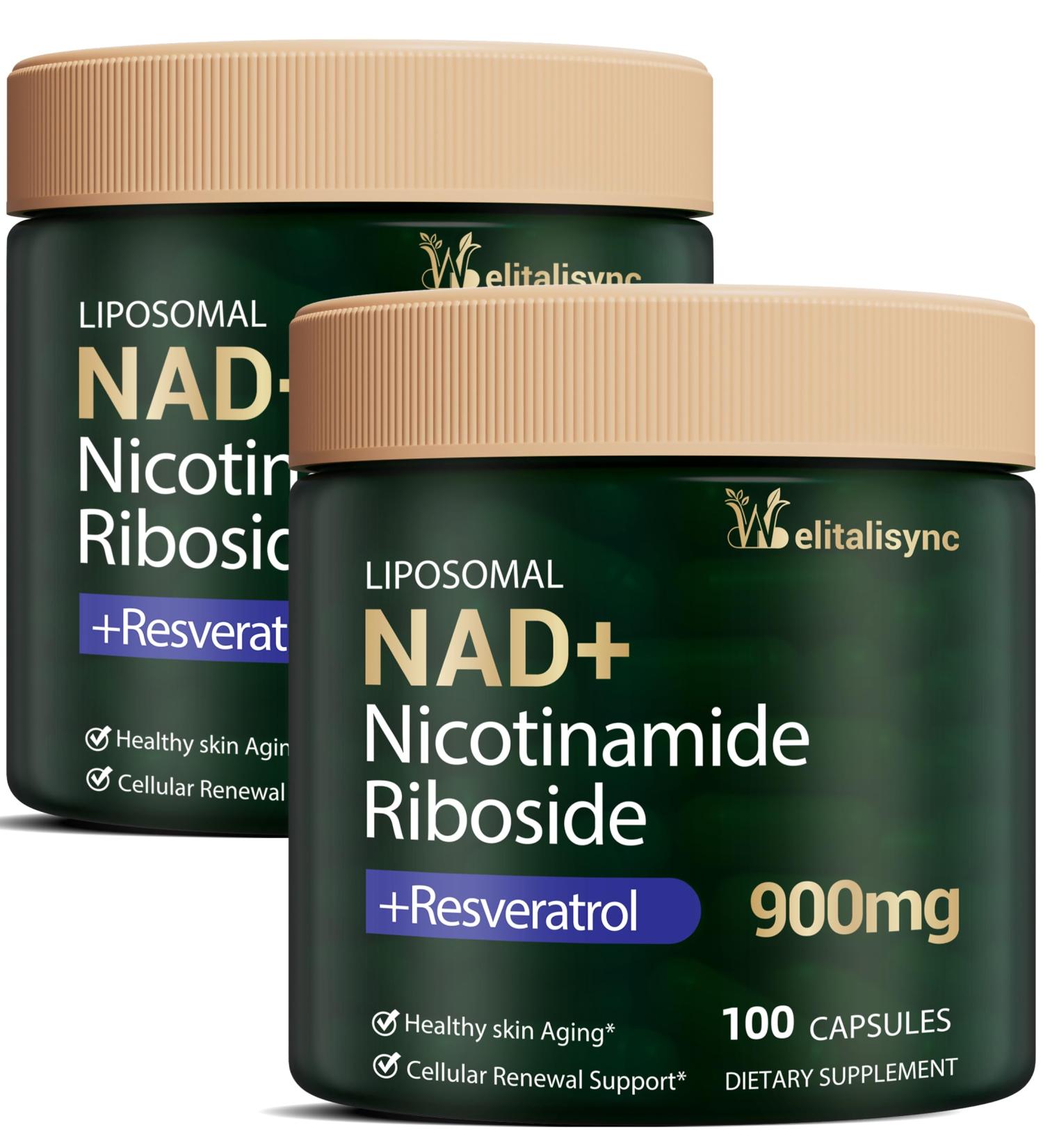 Premium NAD+ Supplement - Nicotinamide Riboside & Resveratrol 900mg Fast-Absorbing Cellular Renewal Capsules for Energy Anti-Aging & Brain Health Vegan Non-GMO 200 C 100 Count (Pack of 2) - Buy Online on GoSupps.com
