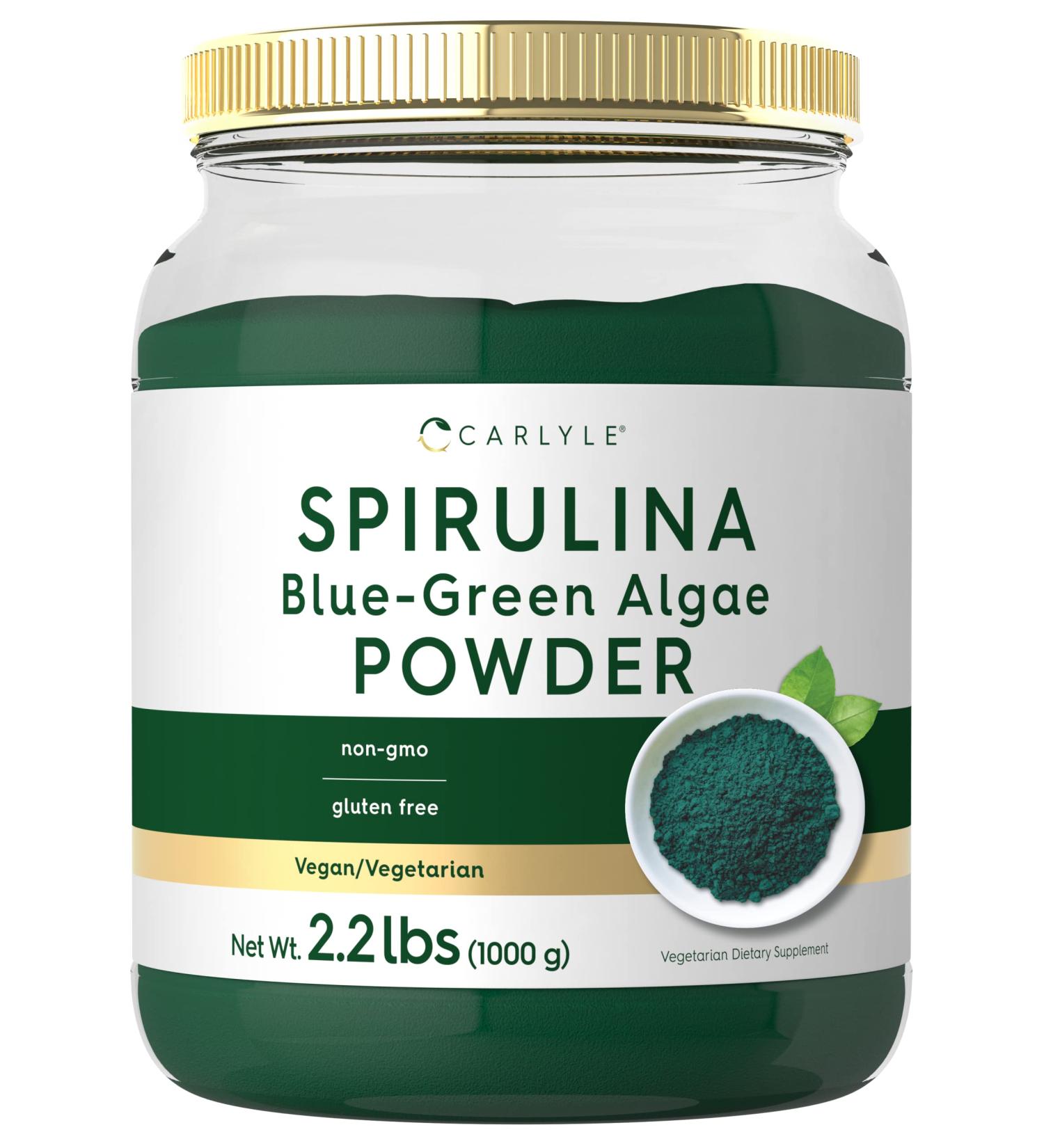 Spirulina Powder 2.2 lbs for Smoothies | Blue Green Algae | Vegan, Non-GMO, Gluten Free | 8g Spirulina per Serving | by Carlyle - Buy Online on GoSupps.com