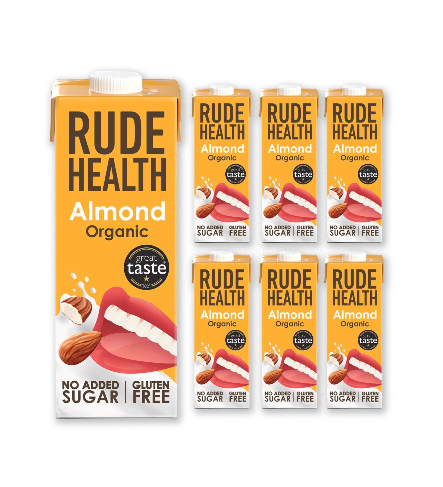 Rude Health Organic Almond Drink - 6 x 1L | 100% Natural Lactose-Free Vegan & Gluten-Free No Added Sugar - Buy Online on GoSupps.com