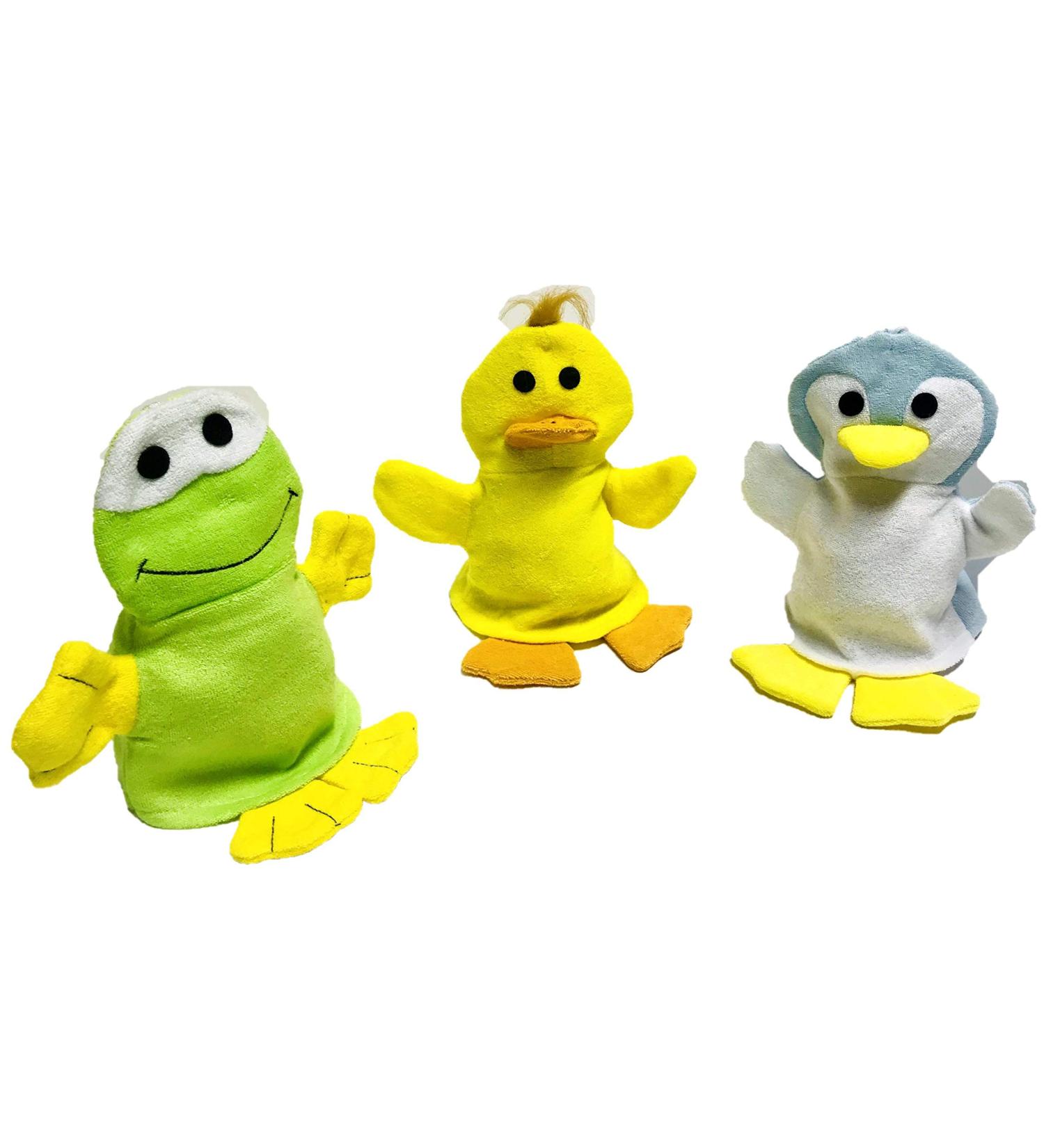Happy Bathing Fun: 3-Pack Animal Motif Washing Gloves - Duck Penguin & Frog - Perfect Bath Accessories for Babies & Kids Includes Mini Gift! - Buy Online on GoSupps.com