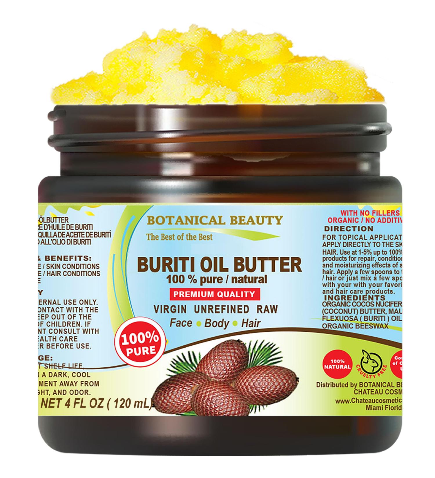 Botanical Beauty BURITI FRUIT OIL BUTTER Pure Natural Virgin Unrefined RAW for FACE SKIN BODY DAMAGED HAIR NAILS. Natural sources of vitamin C and vitamin E (4 Fl Oz) 4 Fl Oz (Pack of 1) - Buy Online on GoSupps.com