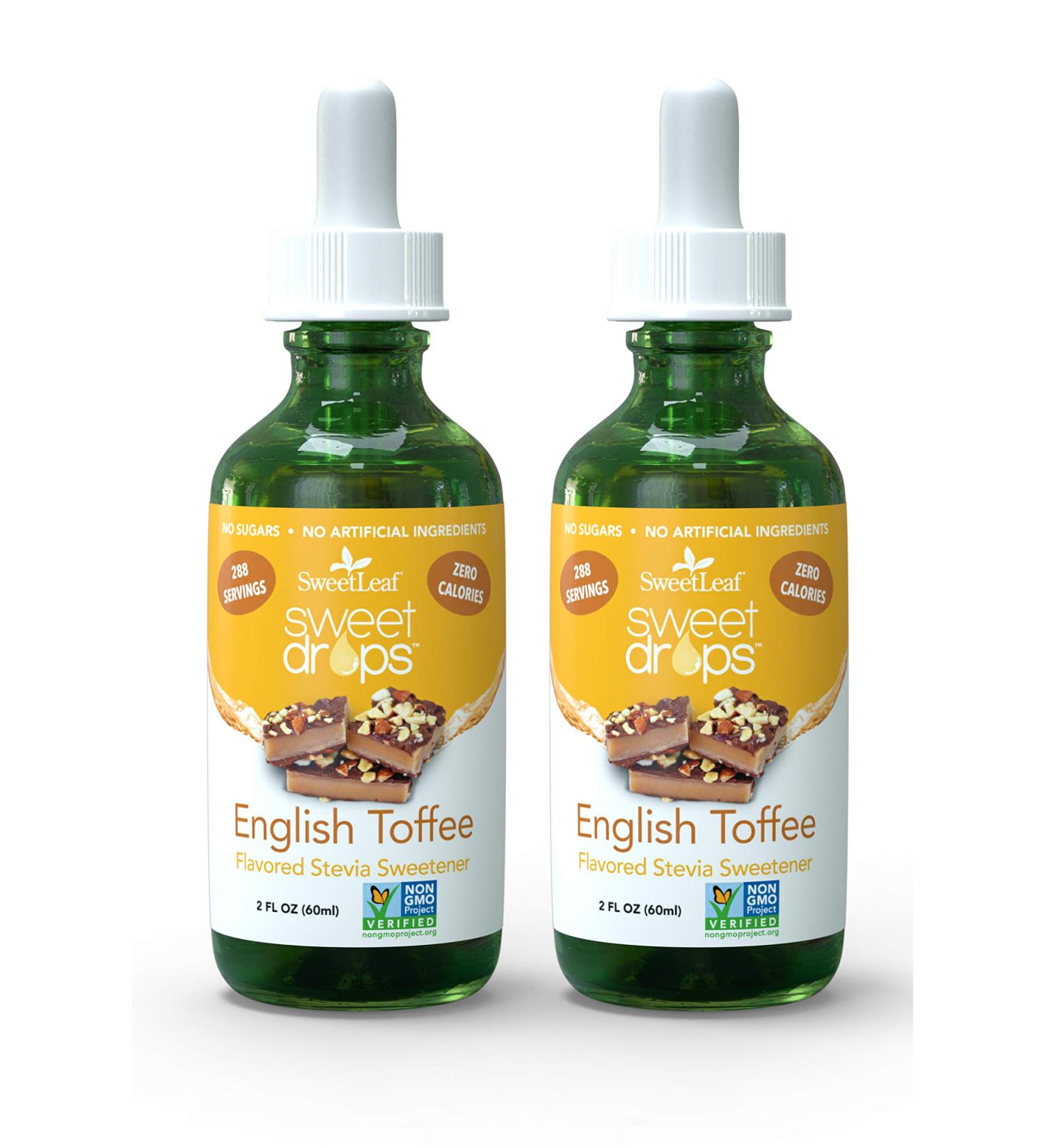 SweetLeaf Sweet Drops Liquid Stevia Sweetener English Toffee - 2 oz (Pack of 2) | Natural Sugar-Free Sweetener - Buy Online on GoSupps.com