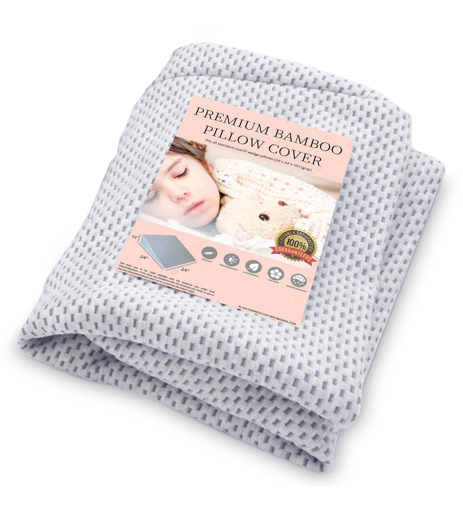 24x24x10 Bamboo Wedge Pillow Cover with Zipper - Sweat-Absorbent, Moisture-Wicking, Odor-Free - Gray - Buy Online on GoSupps.com