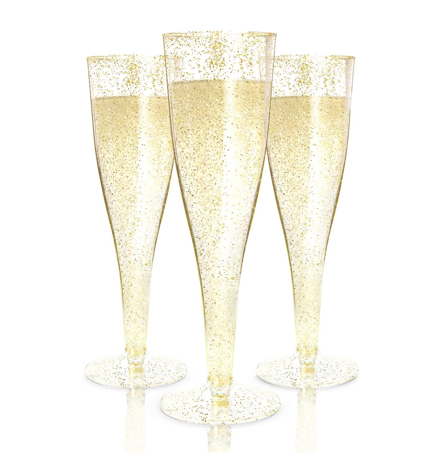 100 Pack Gold Glitter Plastic Champagne Flutes - Disposable Glasses for Parties, Events, Weddings - Mimosa Bar Supplies - Buy Online on GoSupps.com